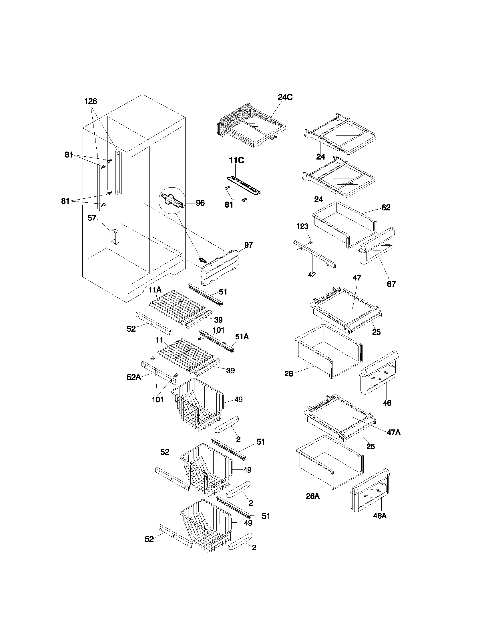 Frigidaire FRS26ZGHW5 shelves diagram
