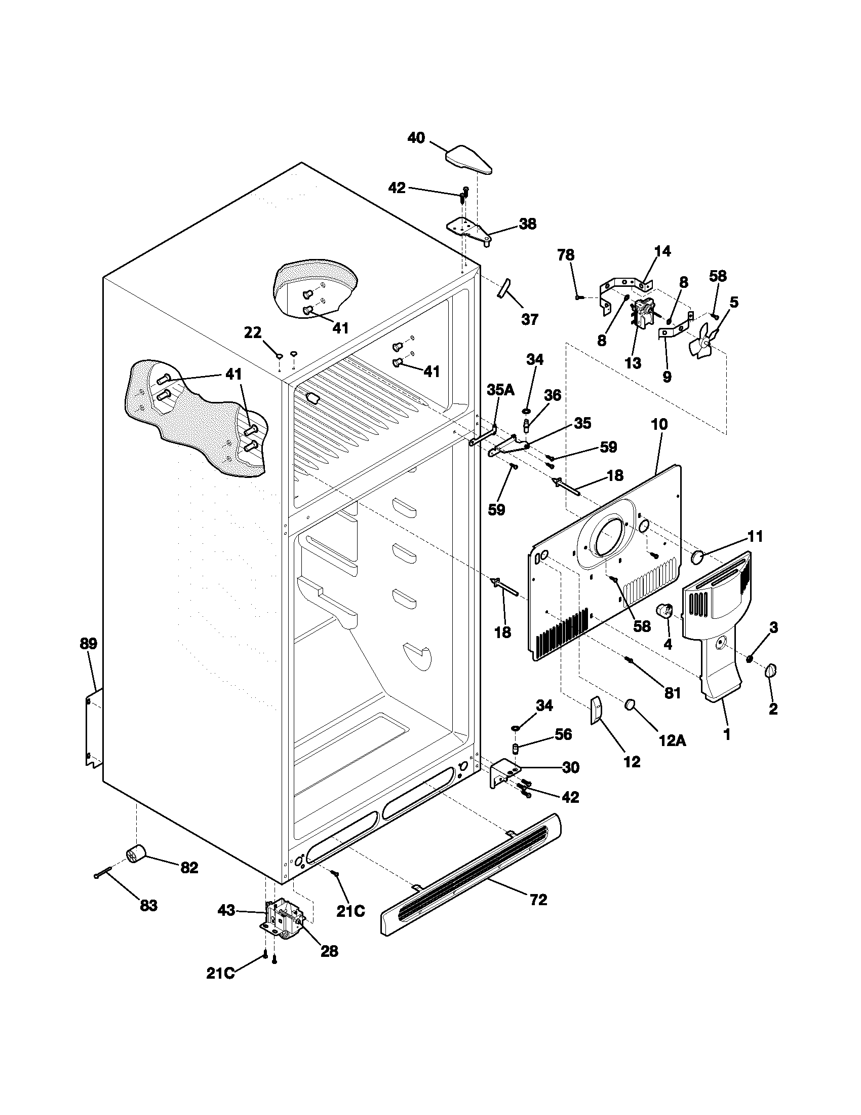 Frigidaire FRT18B4AW0 cabinet diagram