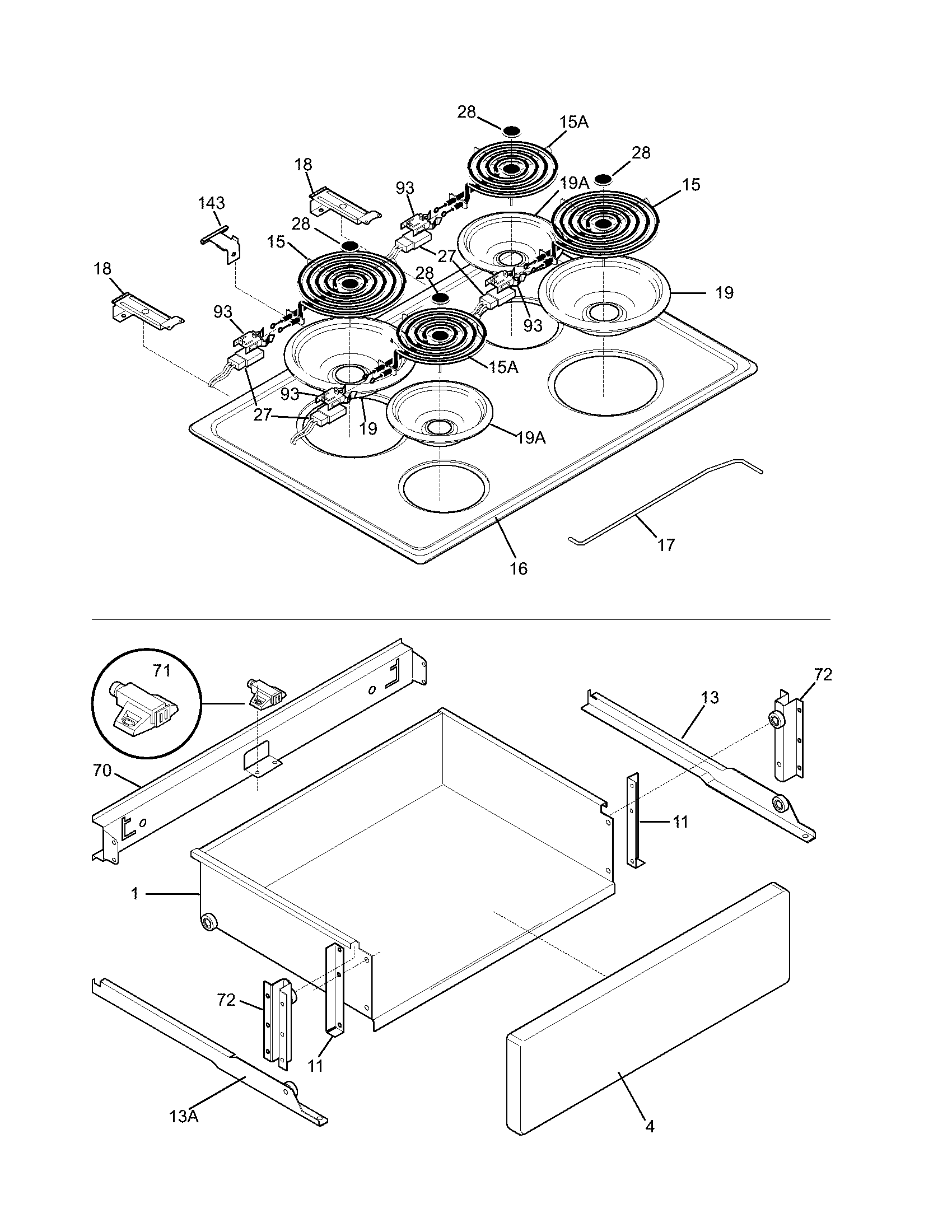 Frigidaire FES300WCWJ cooktop diagram