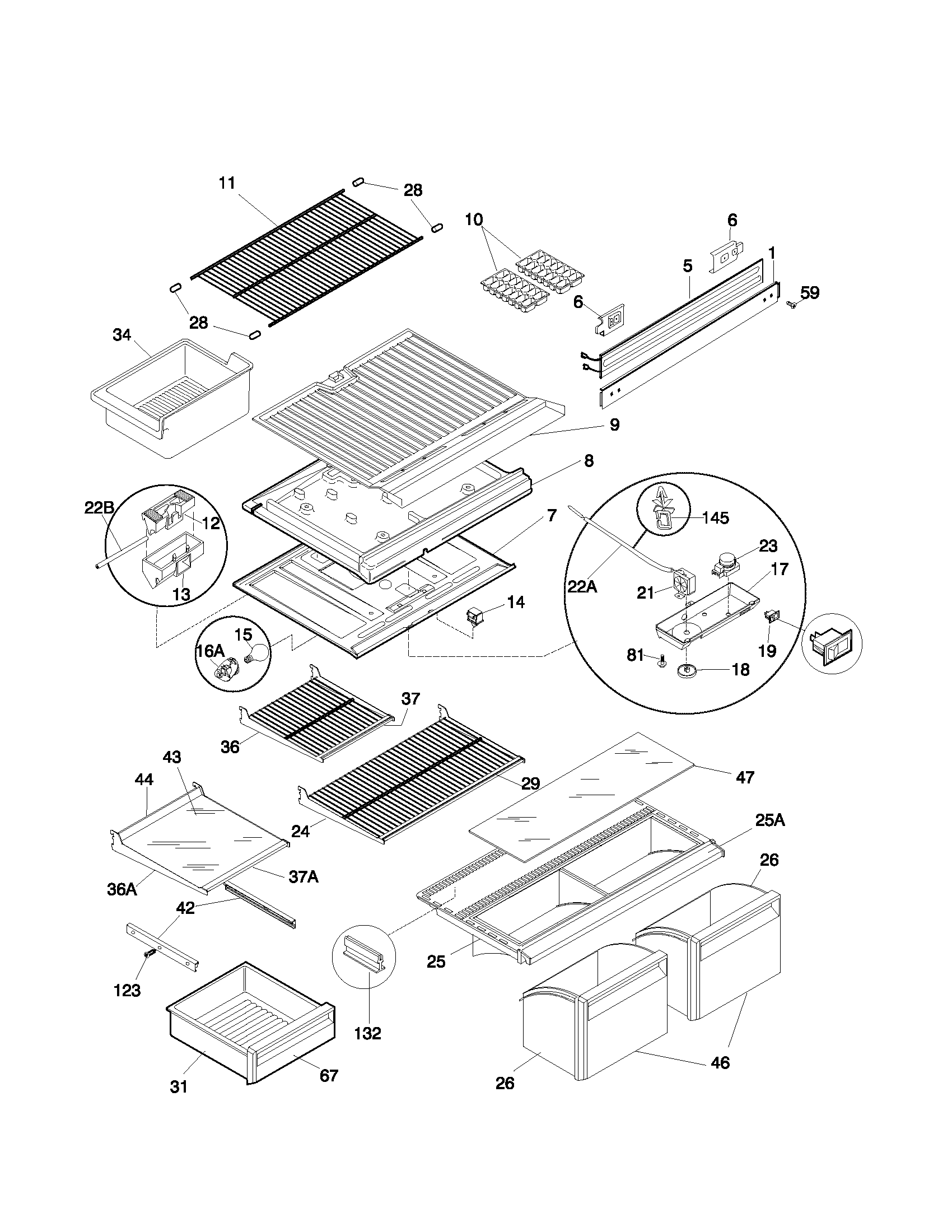 Frigidaire FRT21NRFD1 shelves diagram