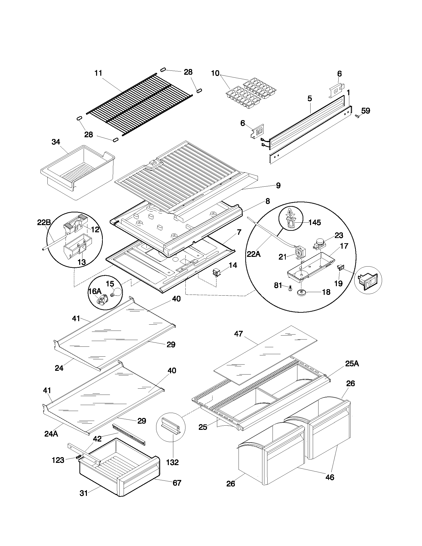 Frigidaire FRT21NRFD1 shelves diagram