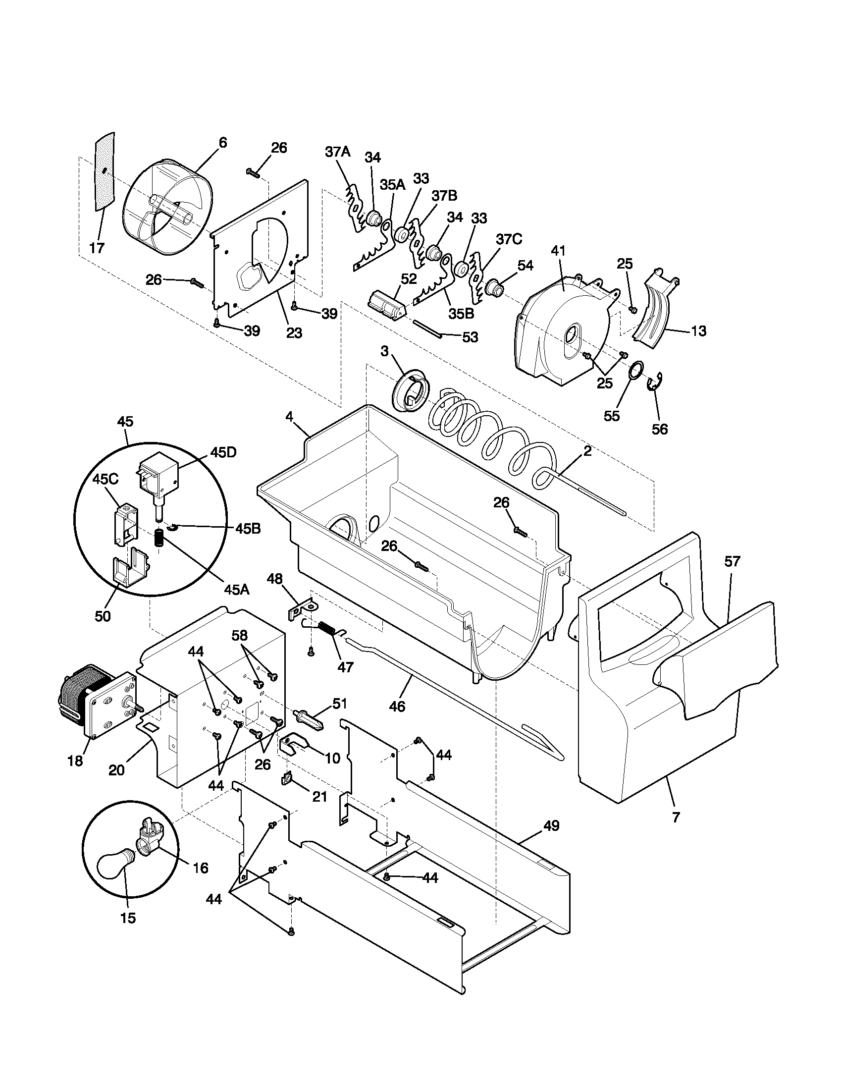 Frigidaire FRS26ZNHB2 ice container diagram