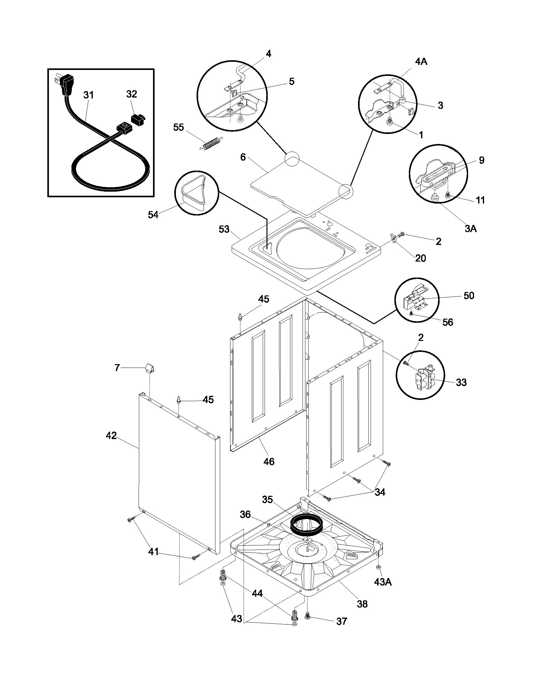 Frigidaire FWX435RHT1 wshr cab,top diagram