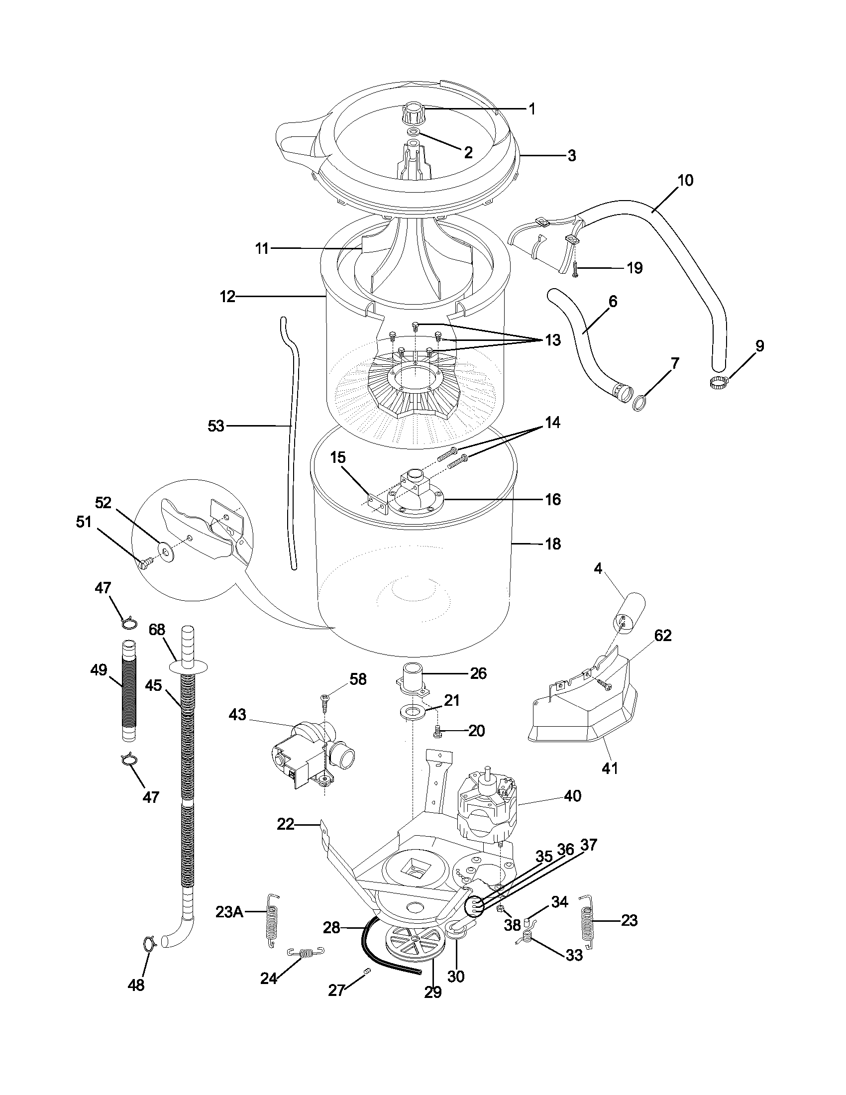 Frigidaire FWX435RHT1 wshr mtr,hose diagram