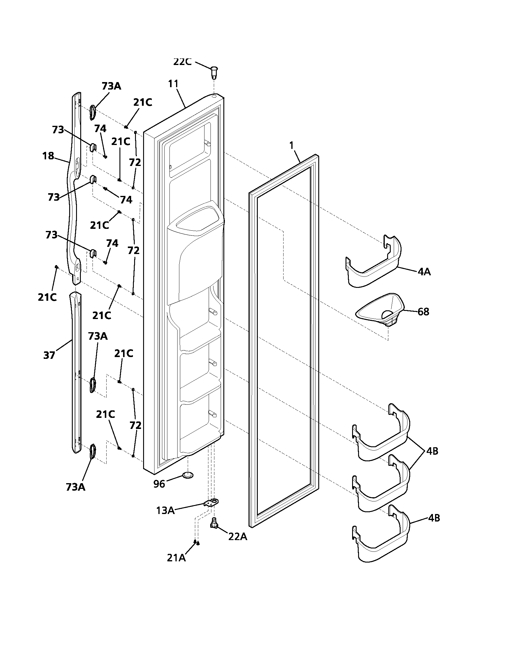 Frigidaire FRS23X5AW0 freezer door diagram
