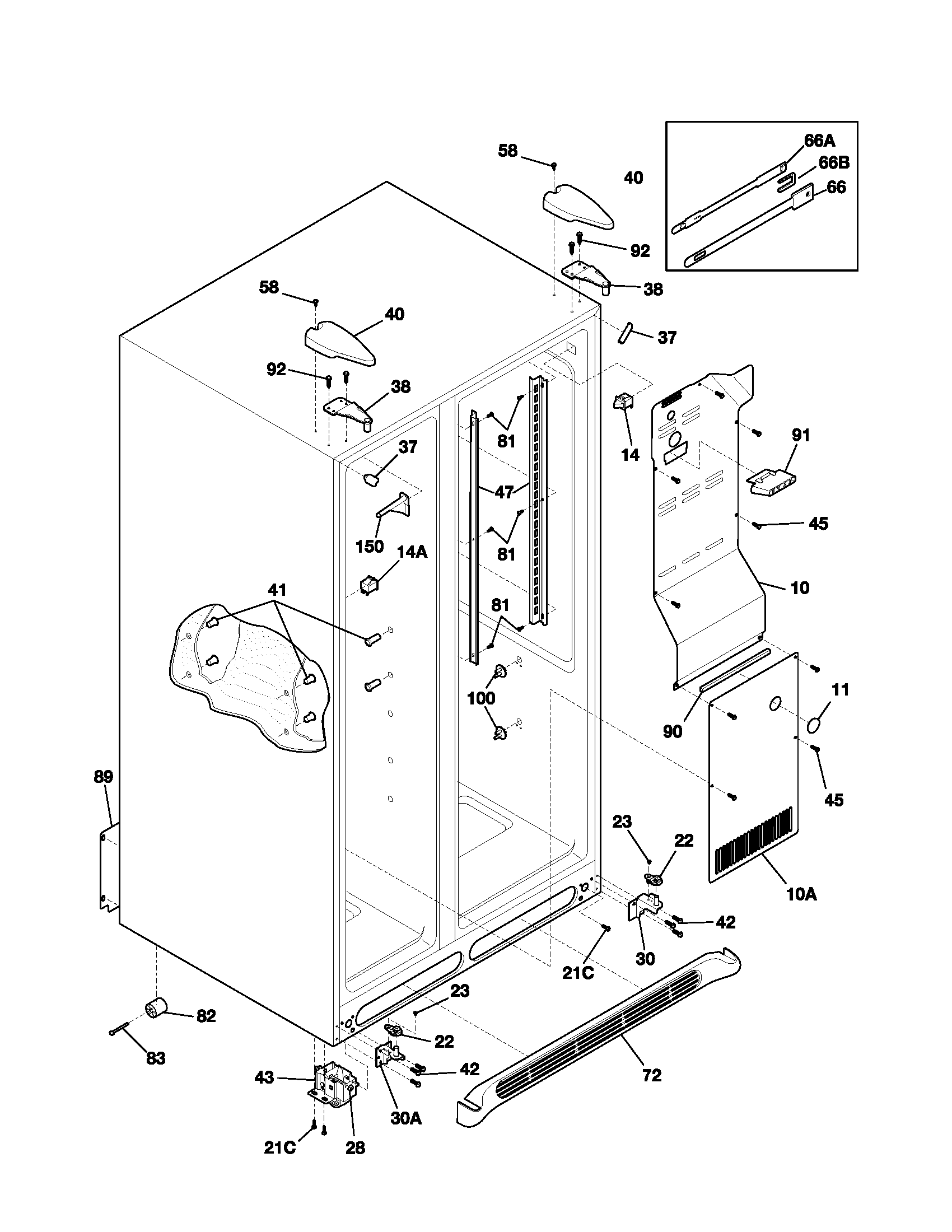 Frigidaire FRS23X5AW0 cabinet diagram