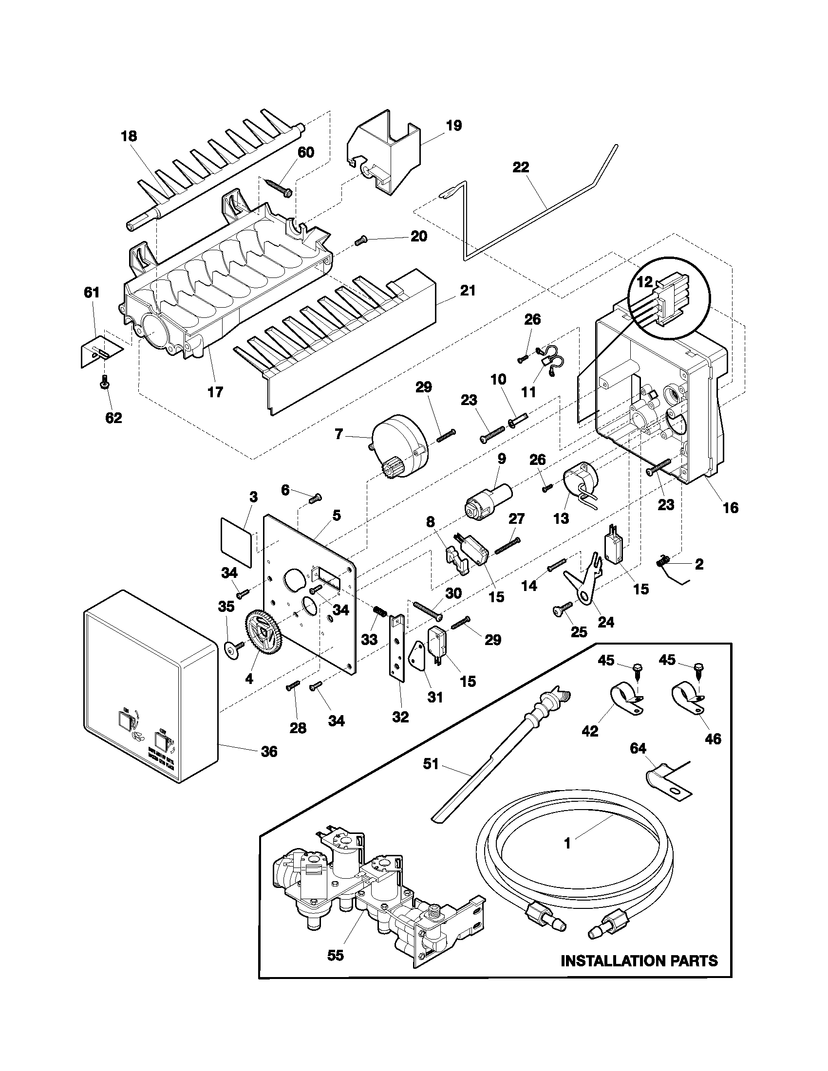 Frigidaire FRS23X5AW0 ice maker diagram