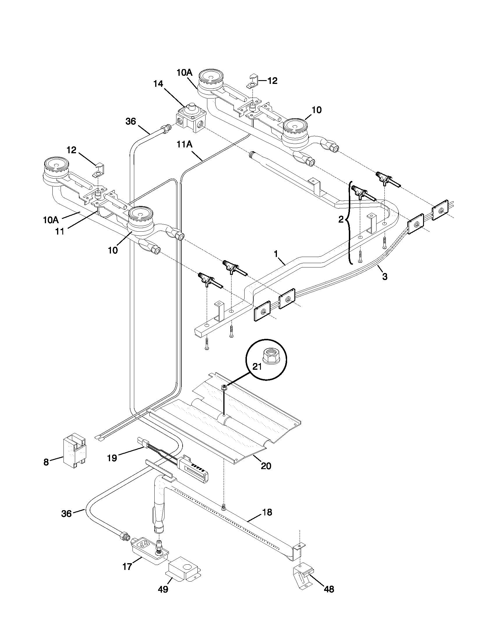 Tappan TGF324BHWD burner diagram