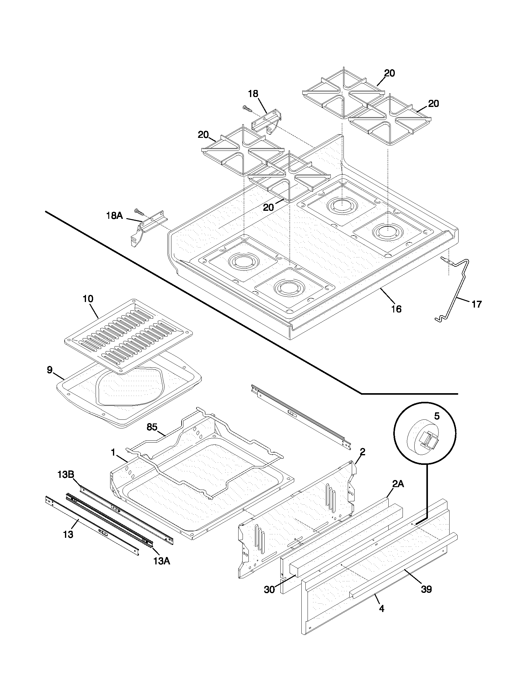 Tappan TGF324BHWD top/drawer diagram