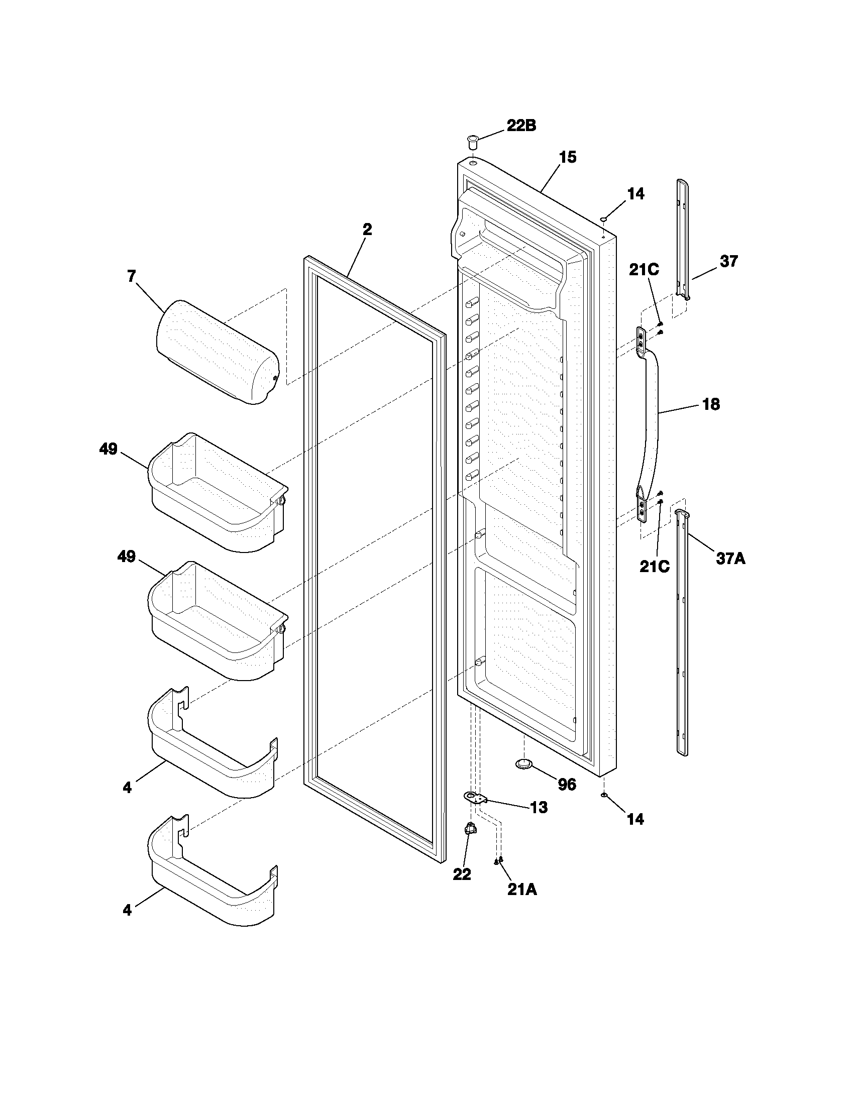 Frigidaire FRS23R4AW0 refrigerator door diagram