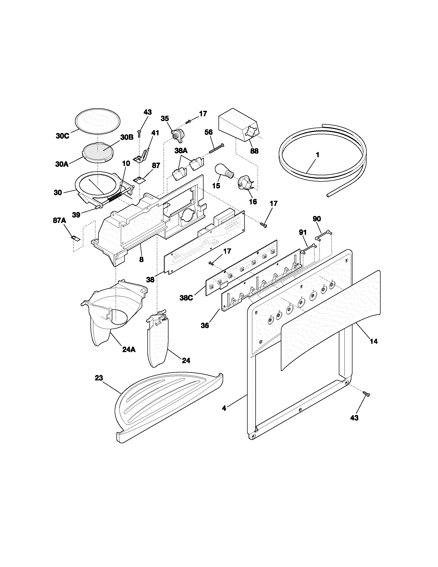 Frigidaire FRS23R4AW0 ice & water dispenser diagram