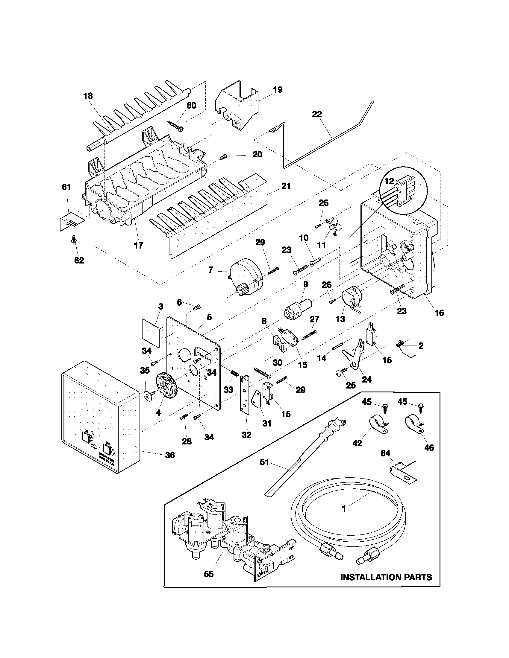 Frigidaire FRS23R4AW0 ice maker diagram