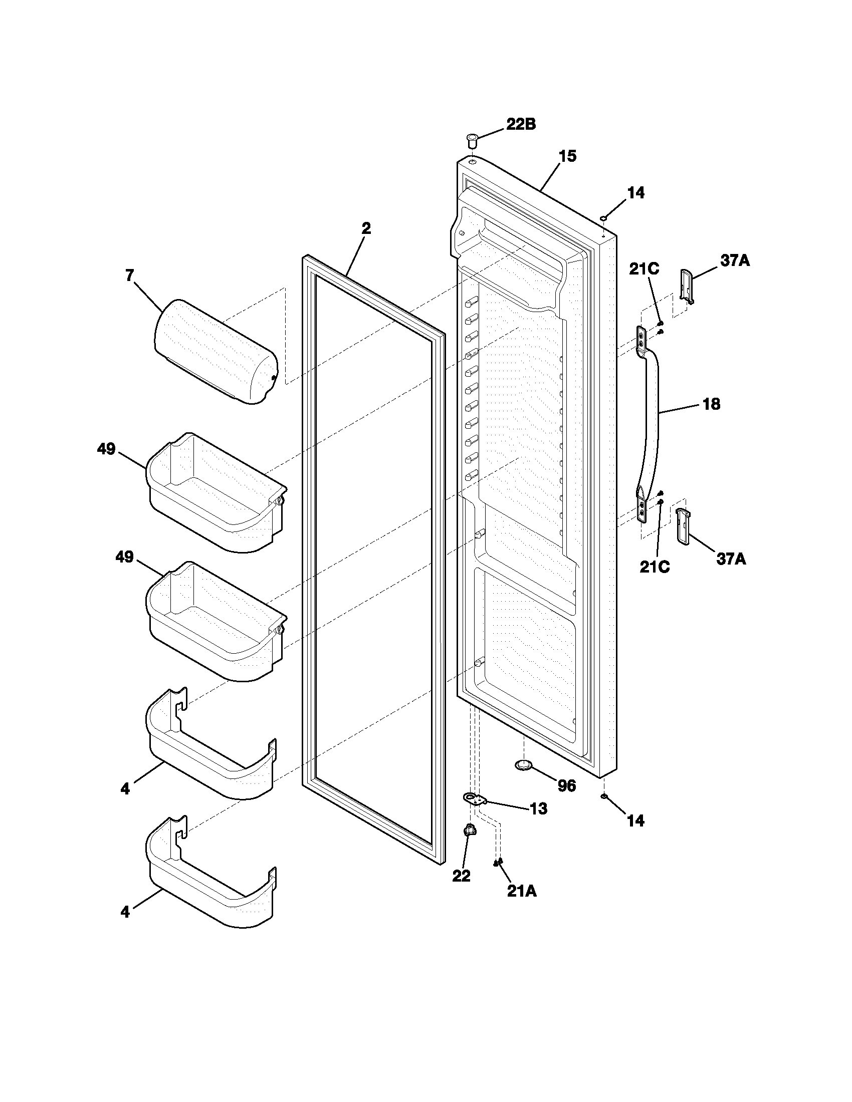 Frigidaire FRS23W3AW1 refrigerator door diagram