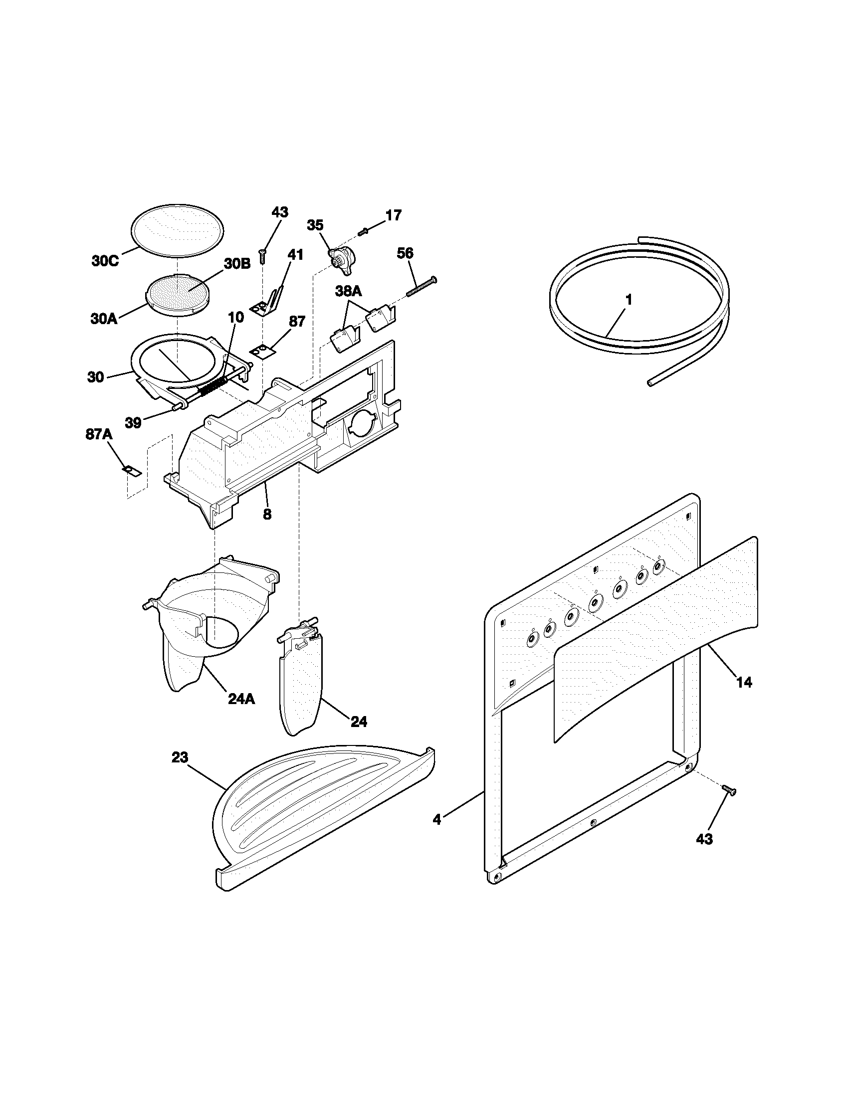 Frigidaire FRS23W3AW1 ice & water dispenser diagram