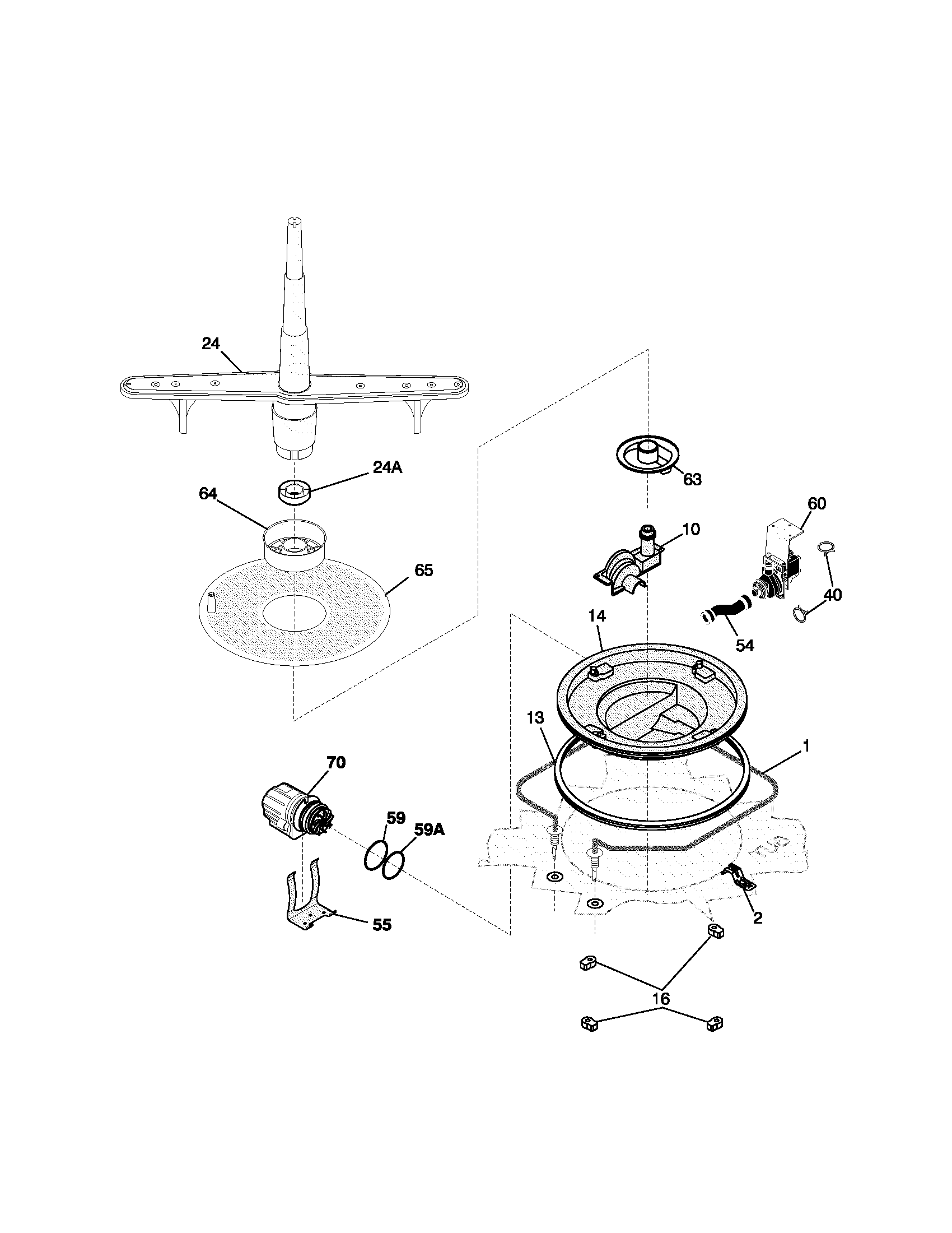 Frigidaire FDB125RHU0 motor & pump diagram