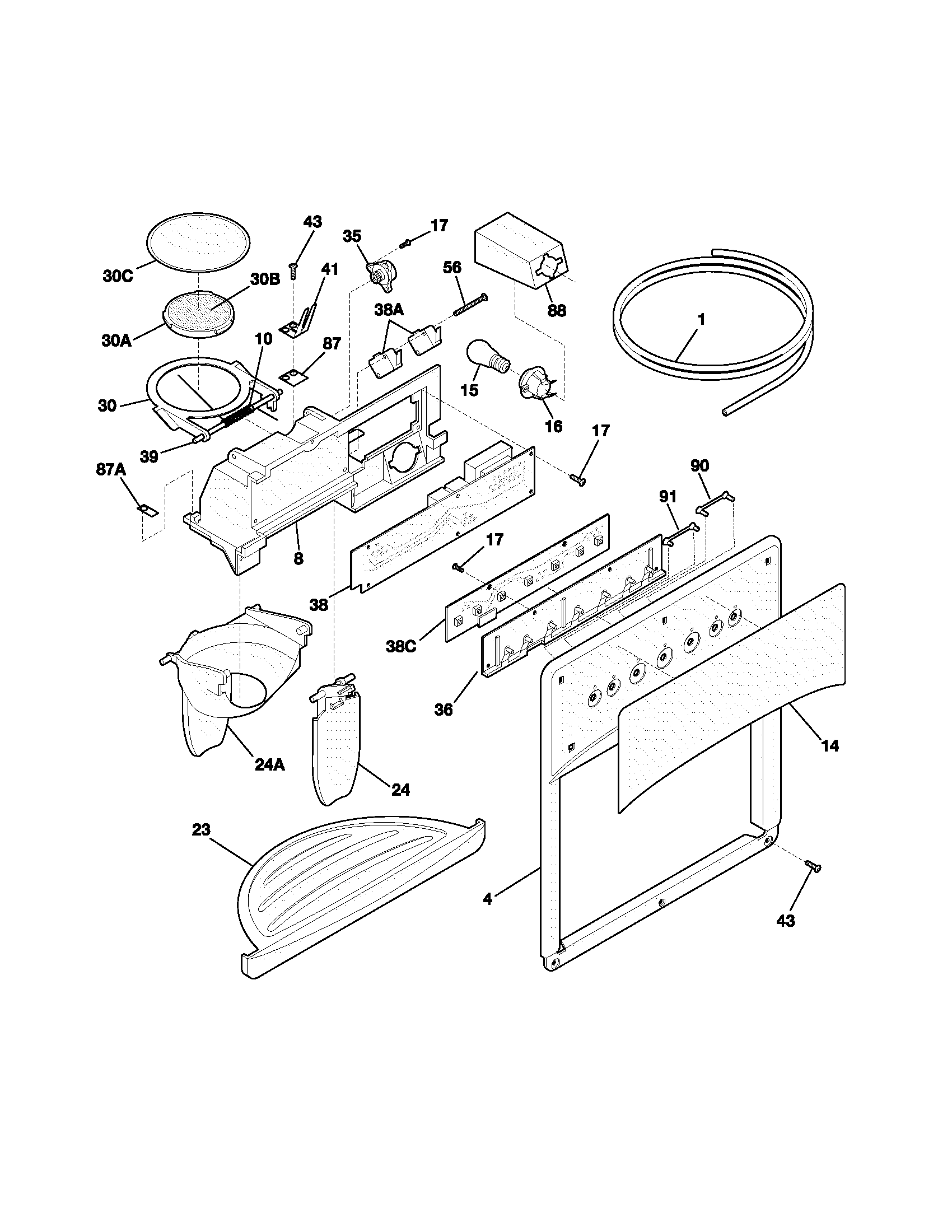 Frigidaire FRS23KR4AB1 ice & water dispenser diagram