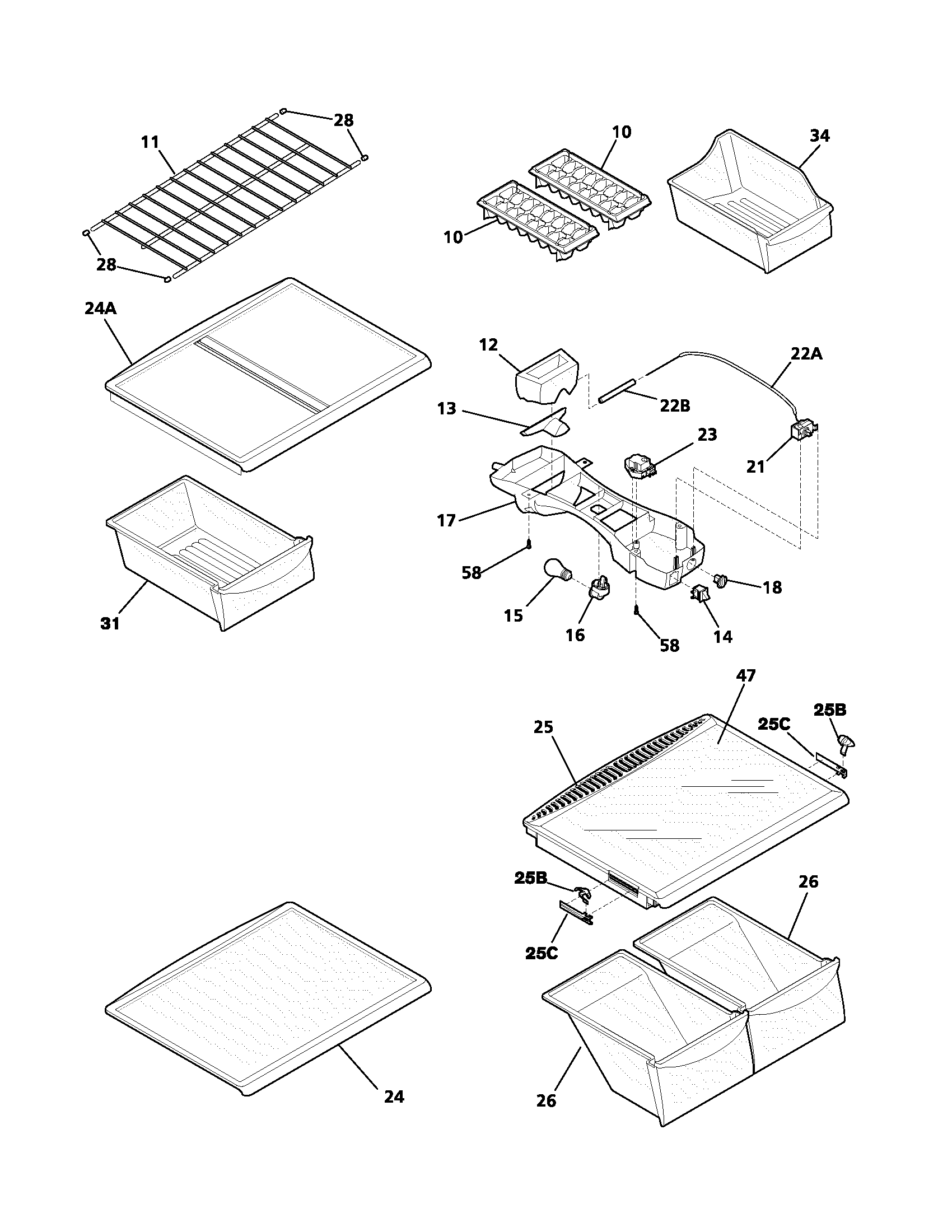 Frigidaire FRT21S6AQ1 shelves diagram