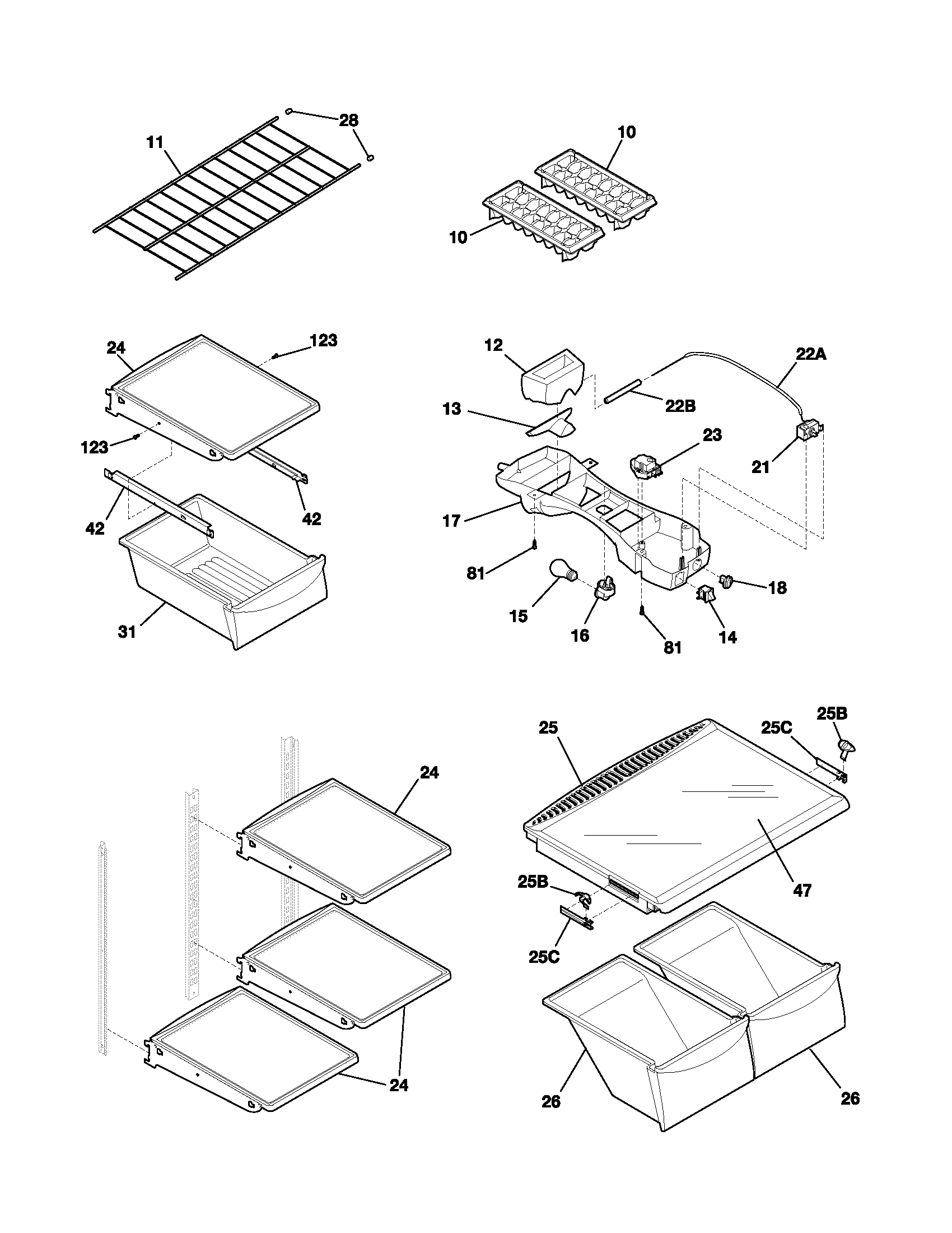 Frigidaire FRT18R6AQ2 shelves diagram