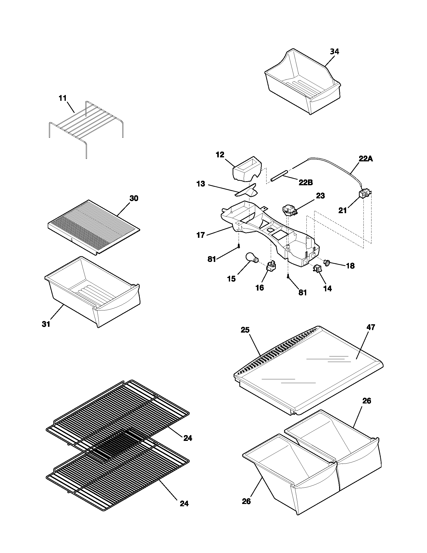 Frigidaire FRT18IB4AZ0 shelves diagram