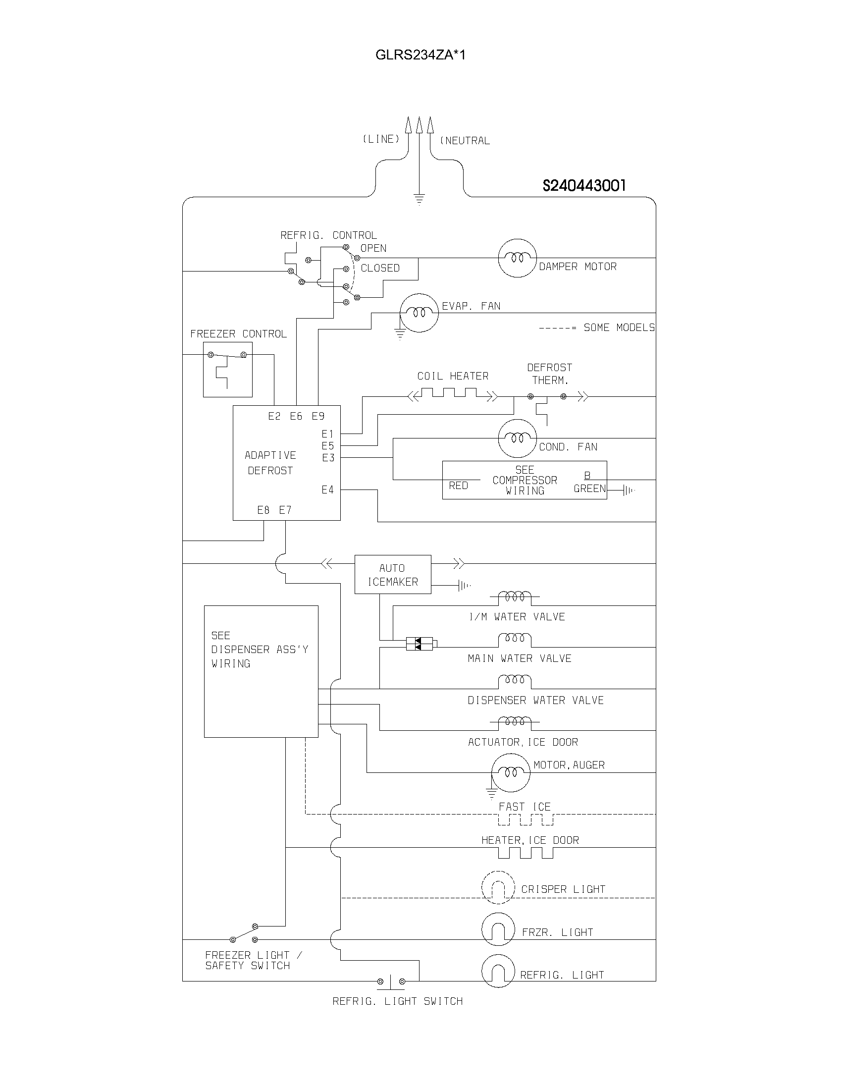 Frigidaire GLRS234ZAW0 wiring schematic diagram