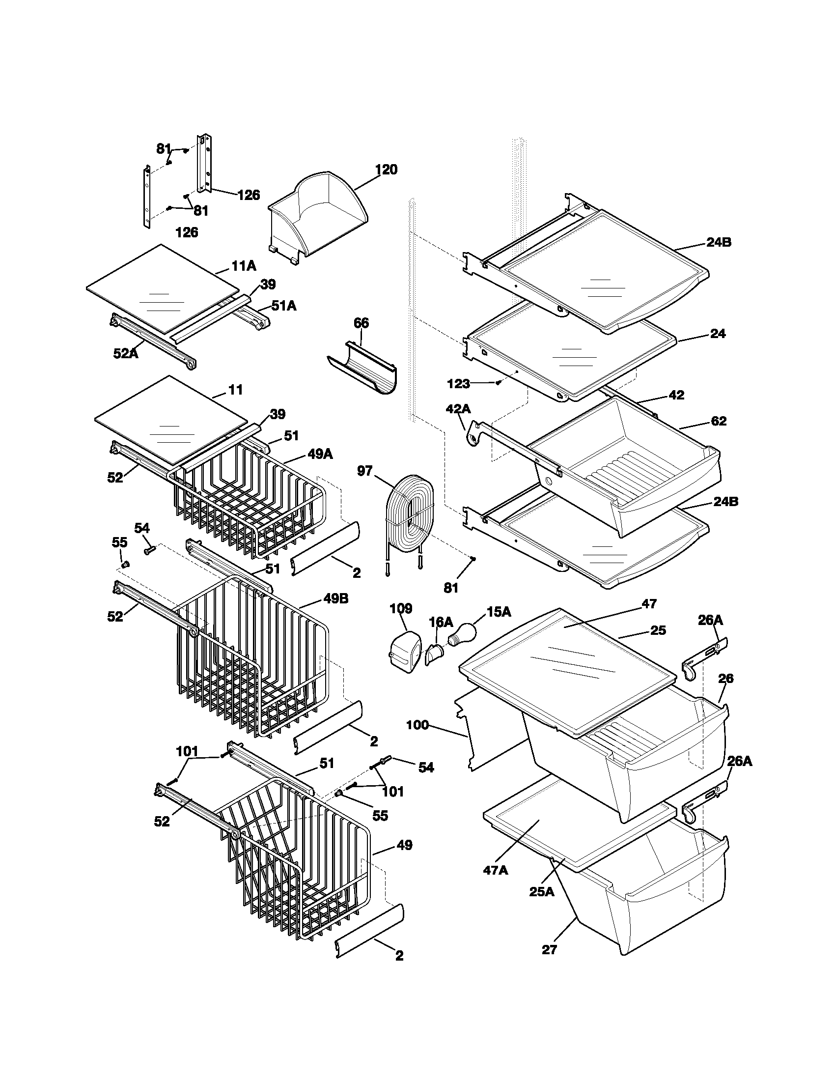 Frigidaire GLRS237ZAW0 shelves diagram