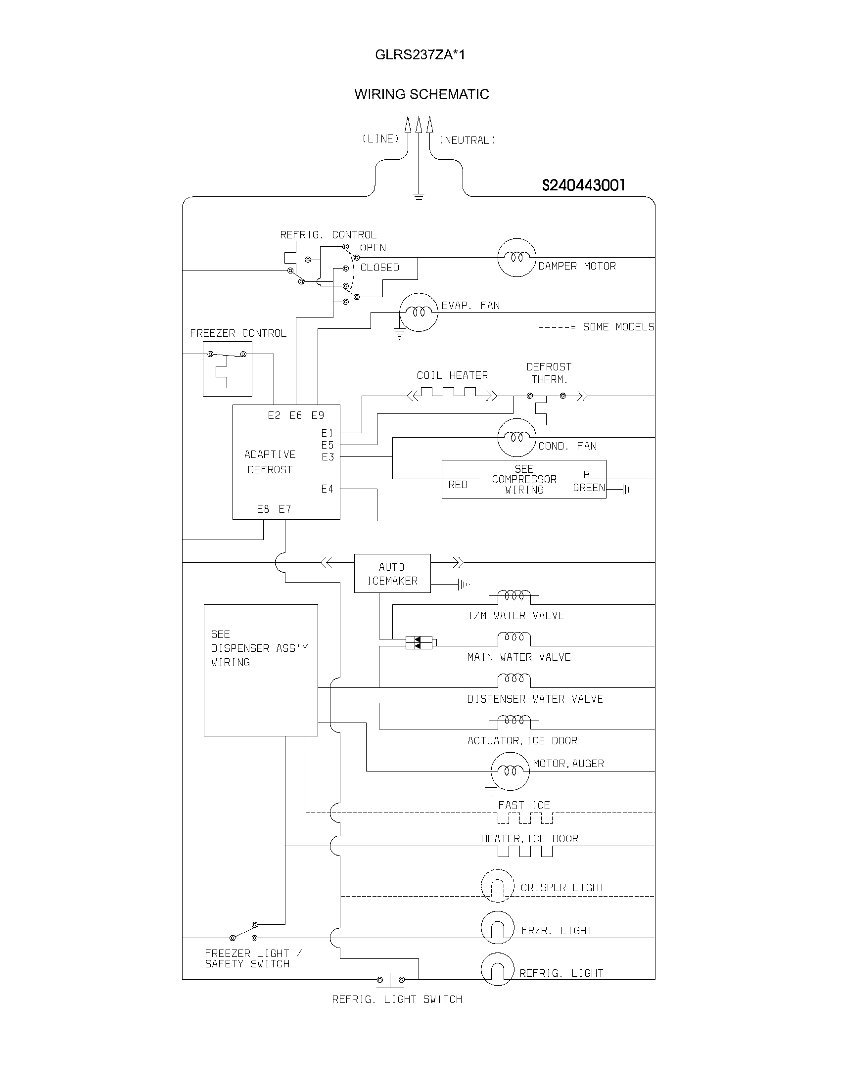 Frigidaire GLRS237ZAW0 wiring schematic diagram
