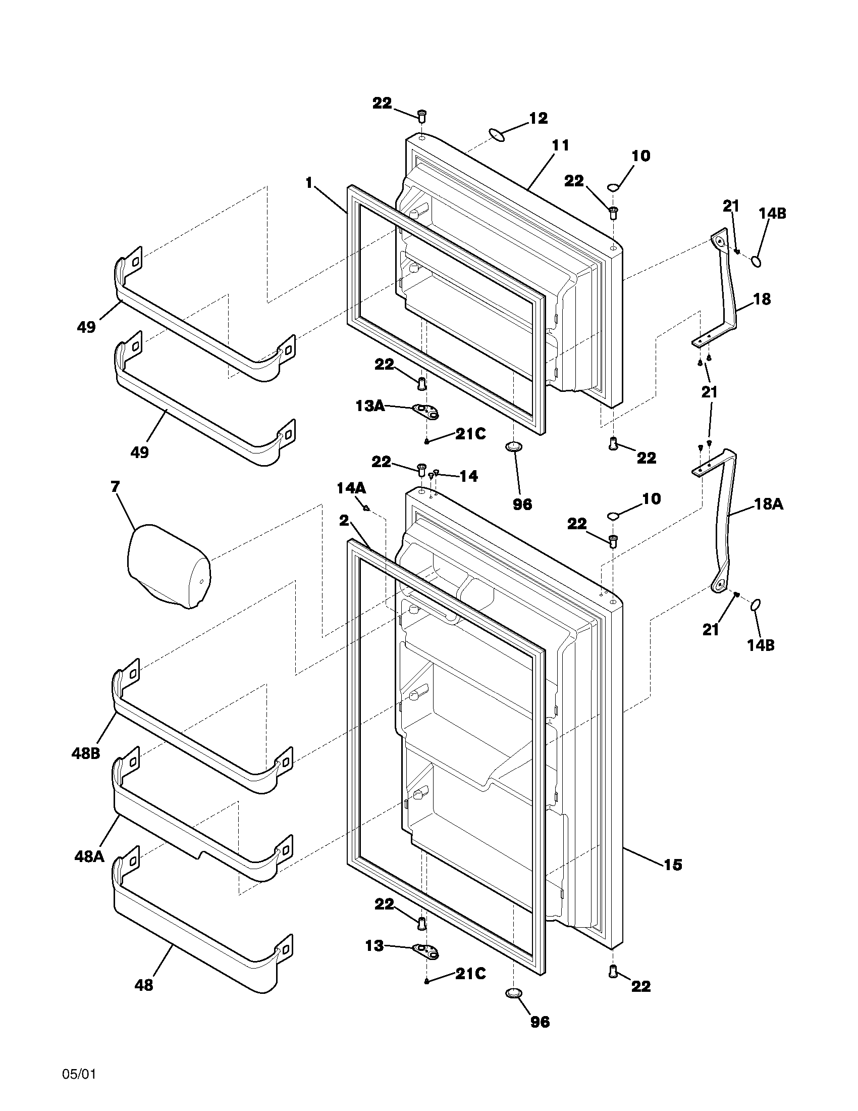 Frigidaire GLRT184RAQ0 doors diagram