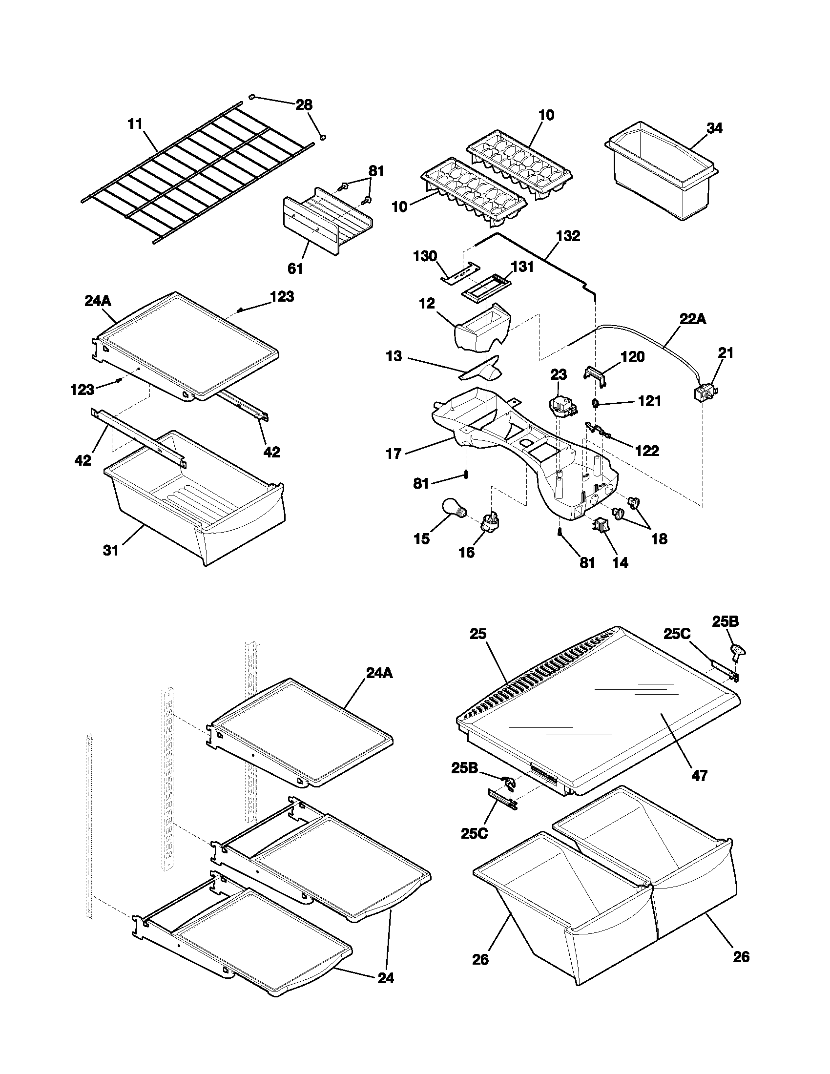 Frigidaire GLRT184RAQ0 shelves diagram
