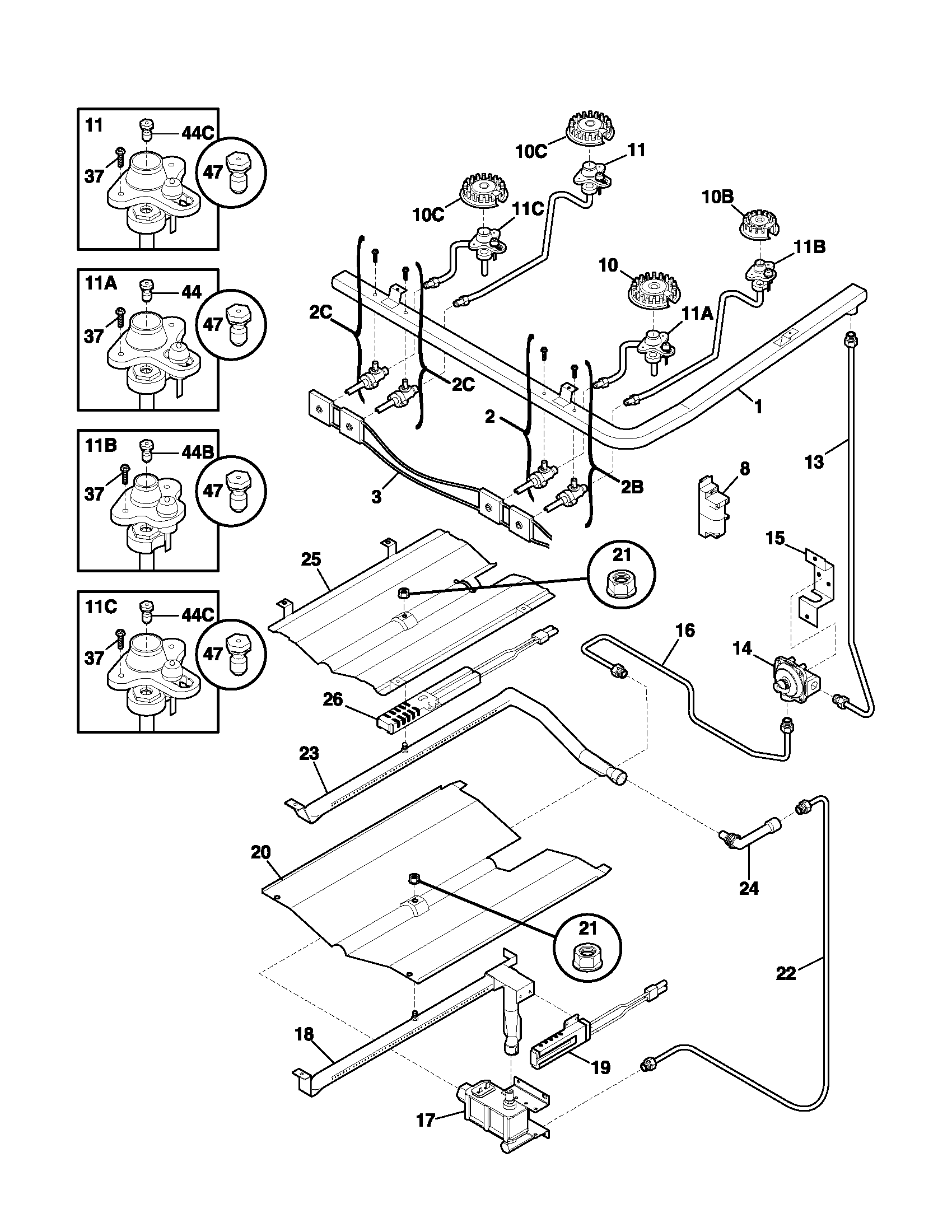 Frigidaire GLGF377ABA burner diagram