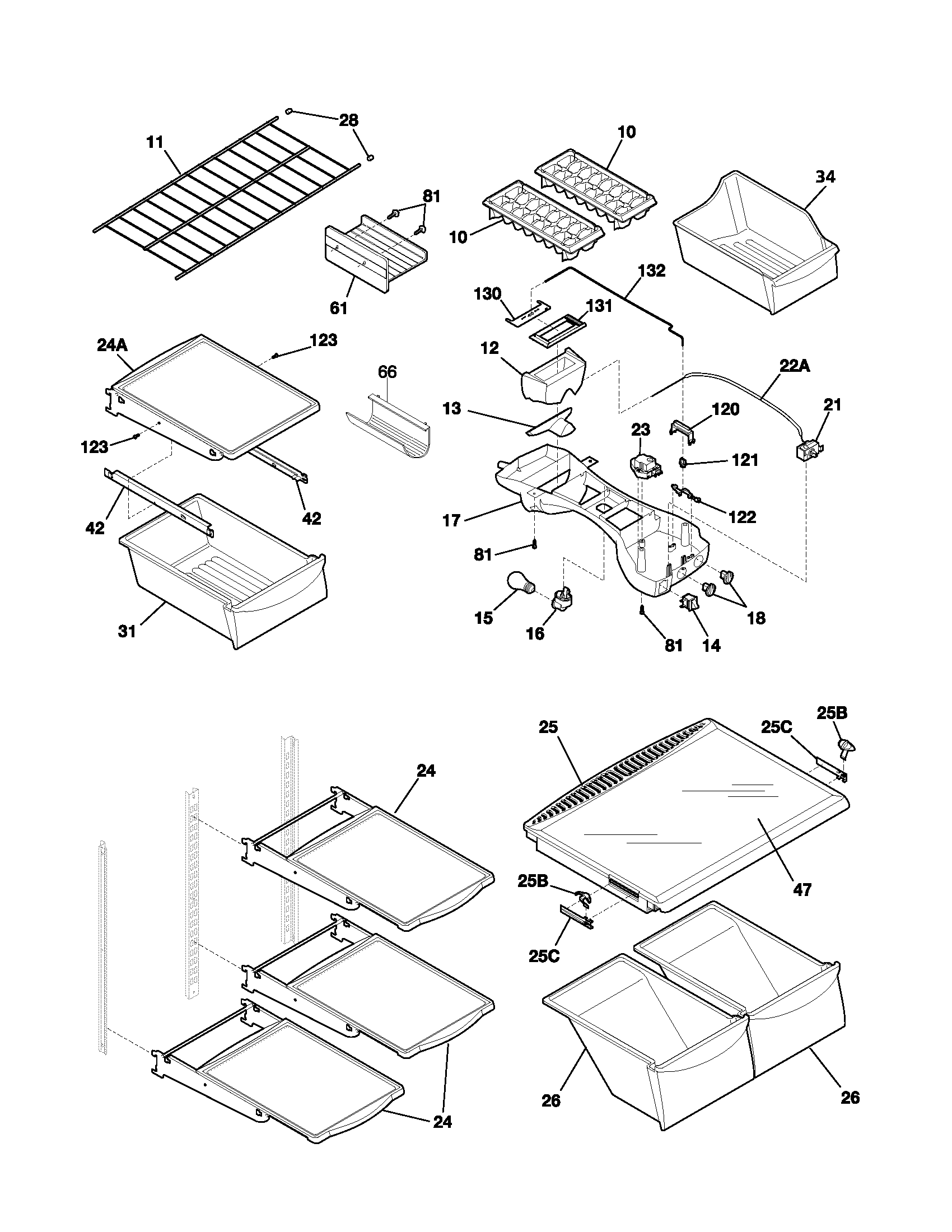 Frigidaire GLRT216TAW0 shelves diagram