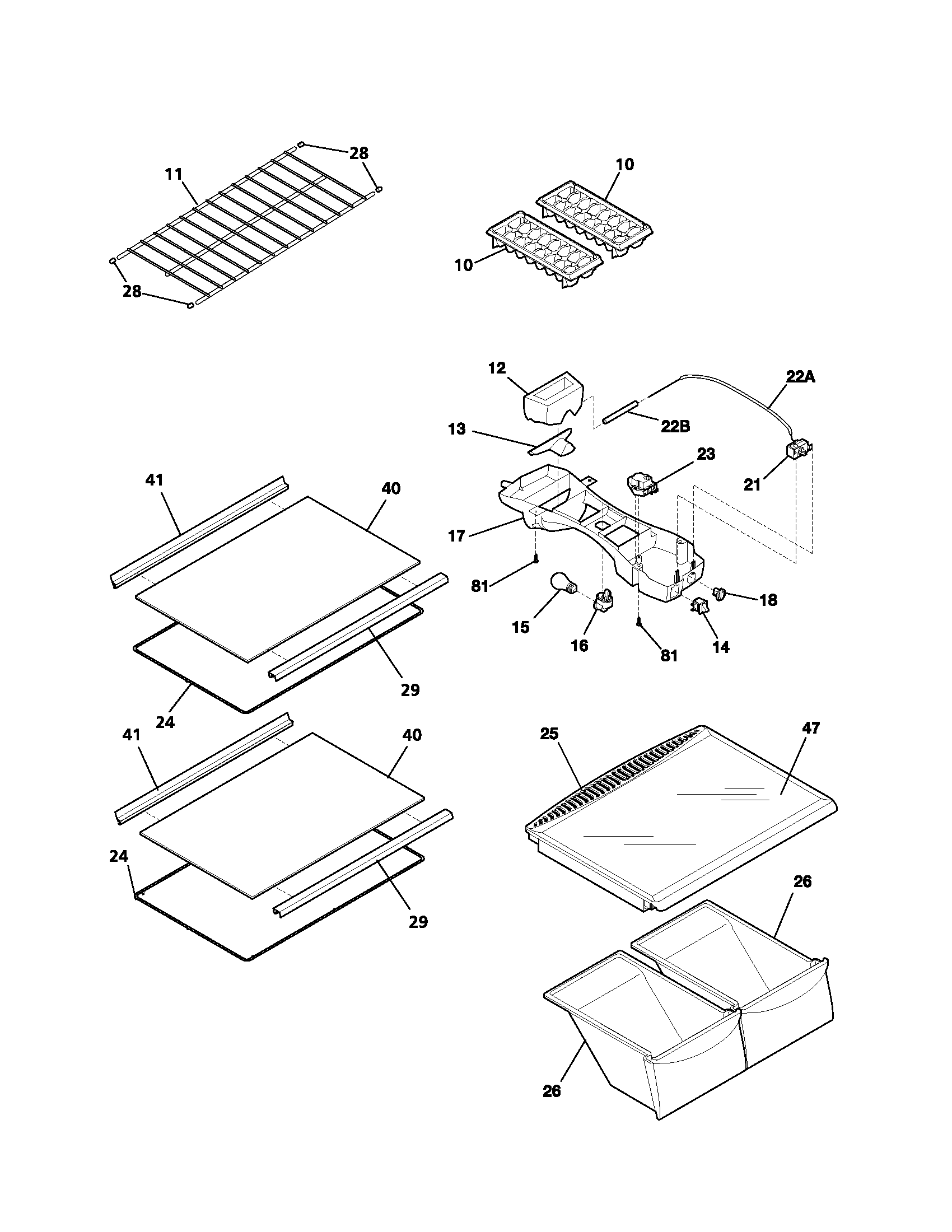 Frigidaire FRT18G3AQ0 shelves diagram