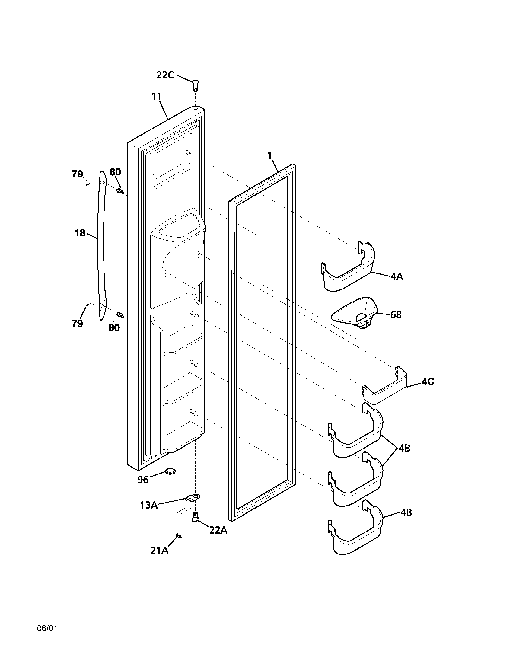 Frigidaire PLRS267ZAB0 freezer door diagram