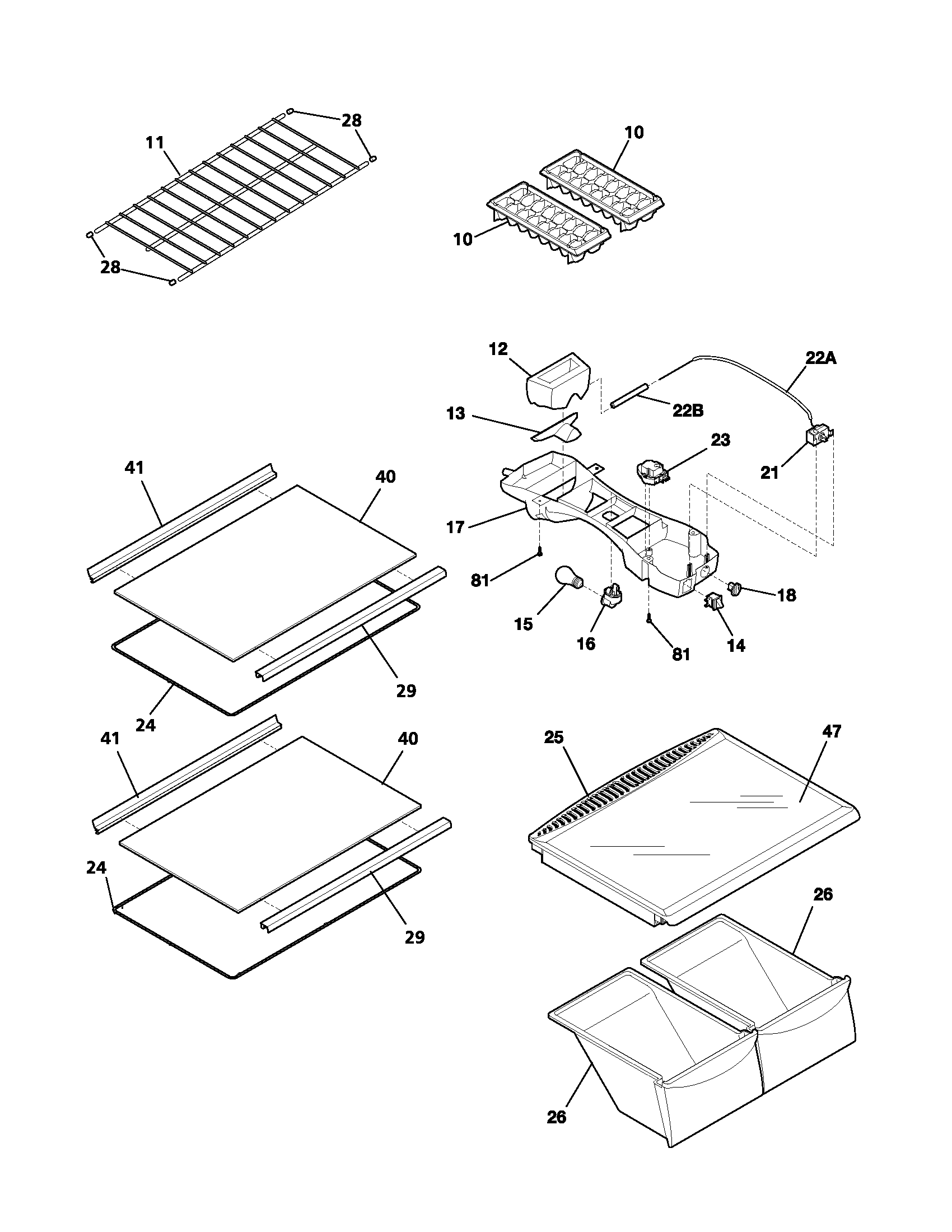 Frigidaire FRT21G3AW0 shelves diagram