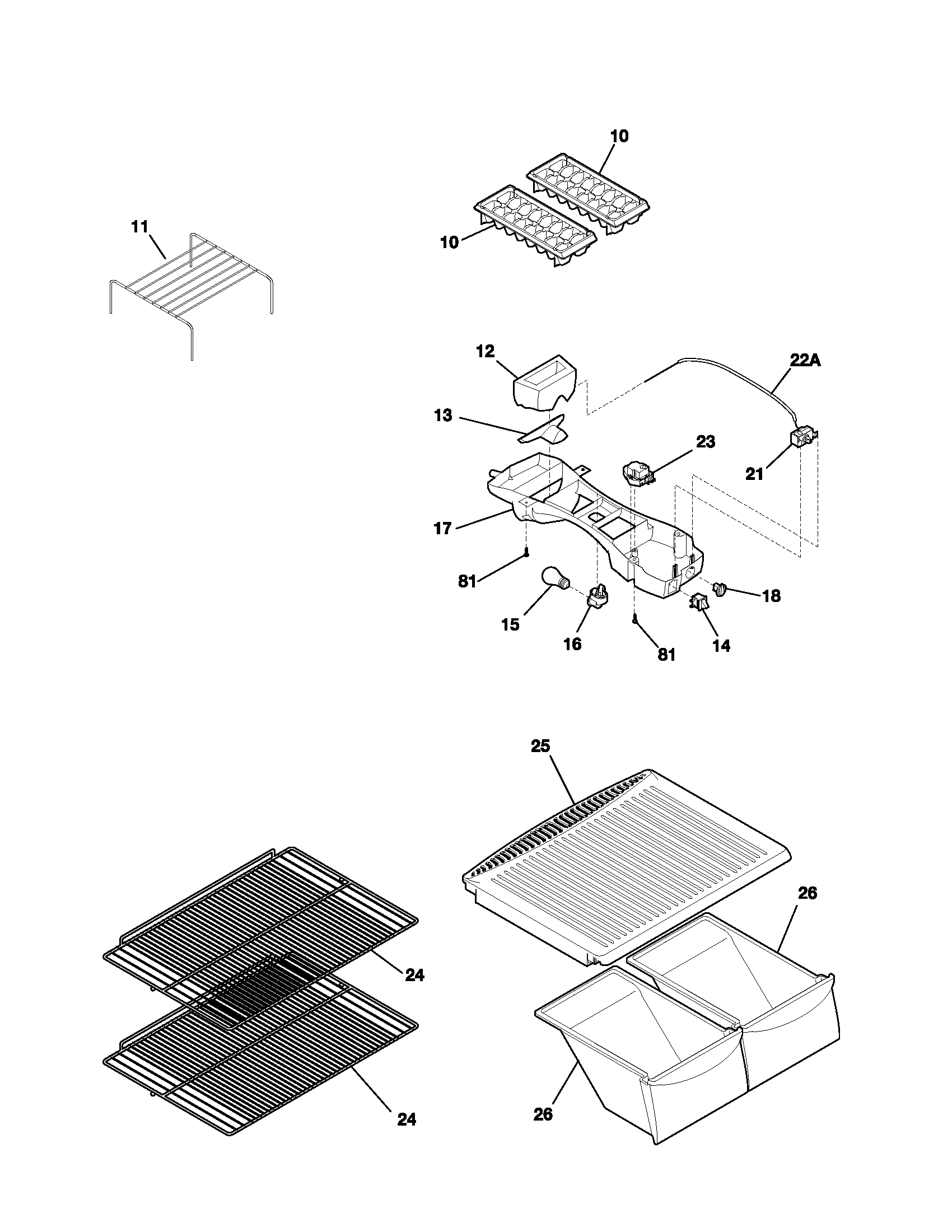Frigidaire FRT15B3AZ0 shelves diagram