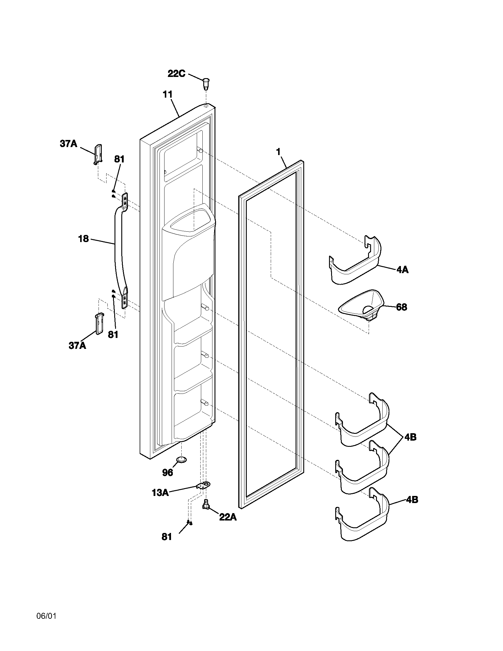 Frigidaire FRS26KW3AW1 freezer door diagram