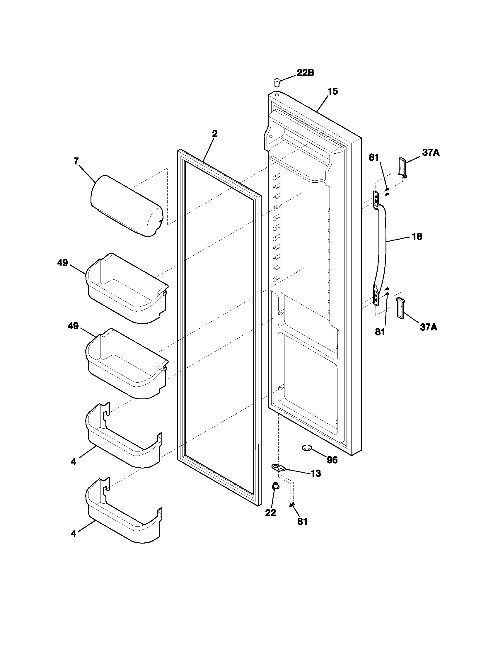 Frigidaire FRS26KW3AW1 refrigerator door diagram