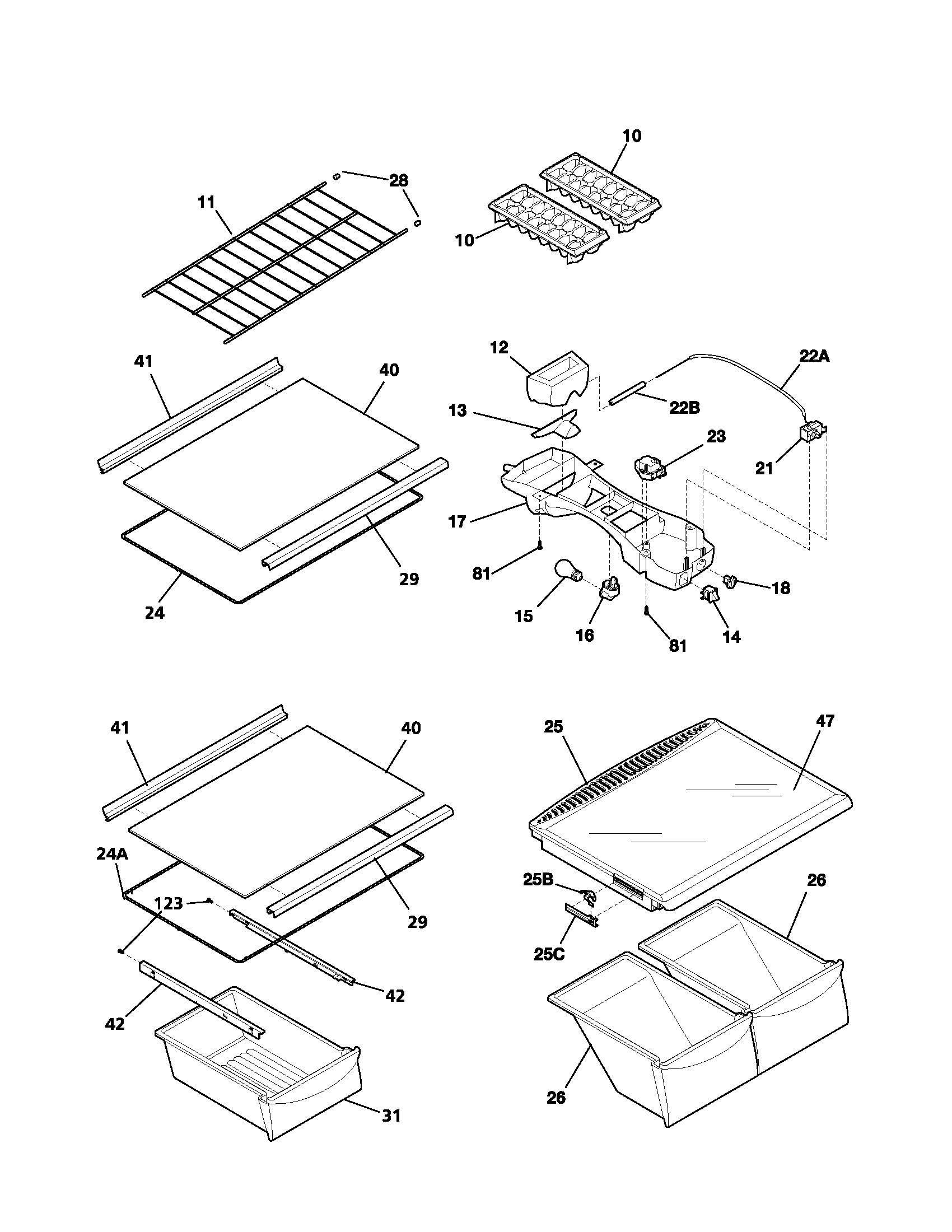 White-Westinghouse WRT18G4AQ2 shelves diagram