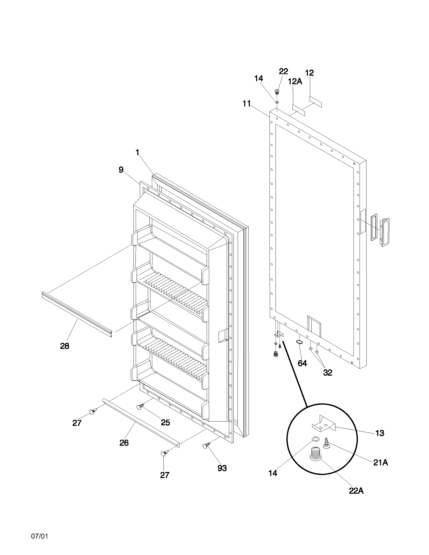 Frigidaire FFU14C2AW0 door diagram