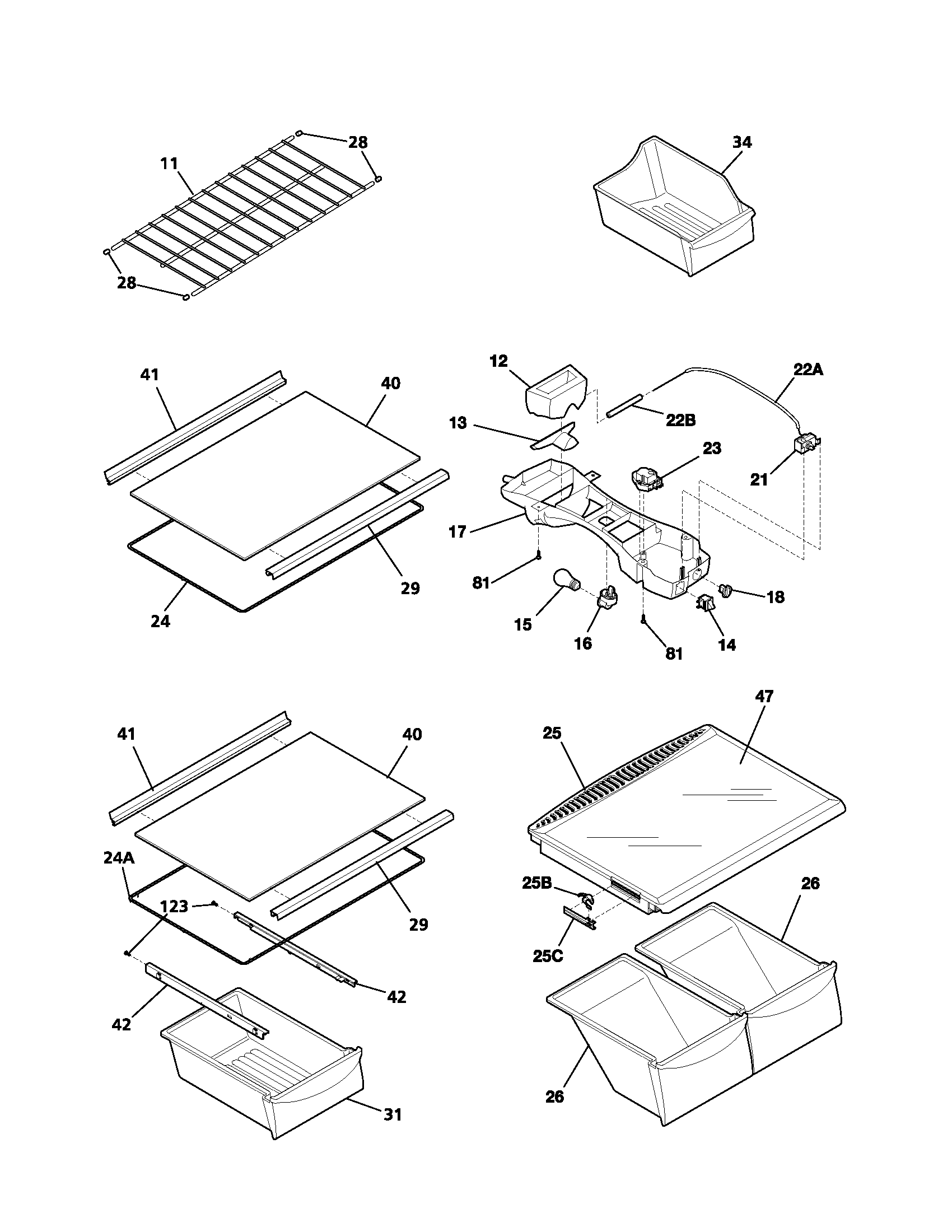 Frigidaire FRT18IG4AT0 shelves diagram