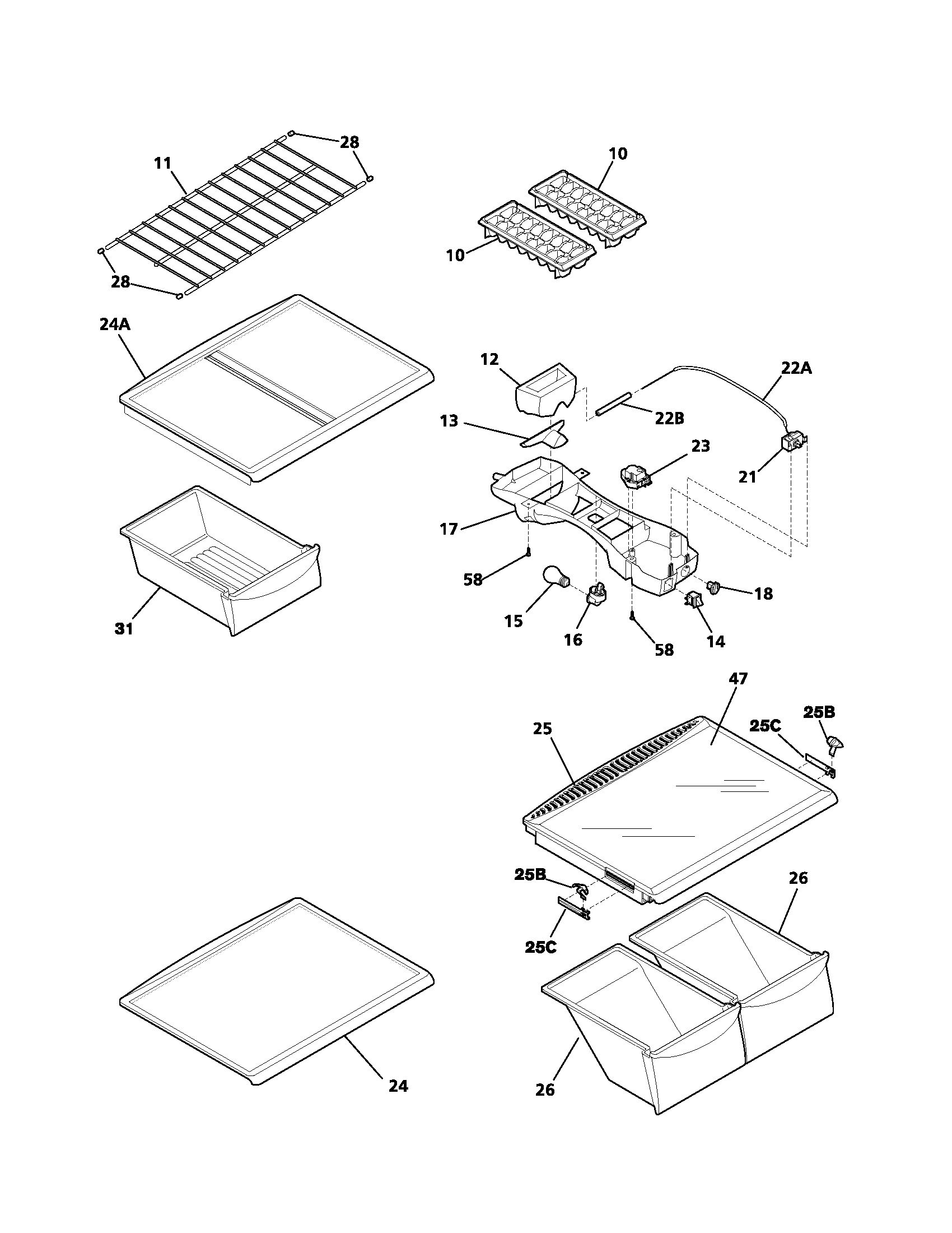 Frigidaire FRT18KS5AW0 shelves diagram