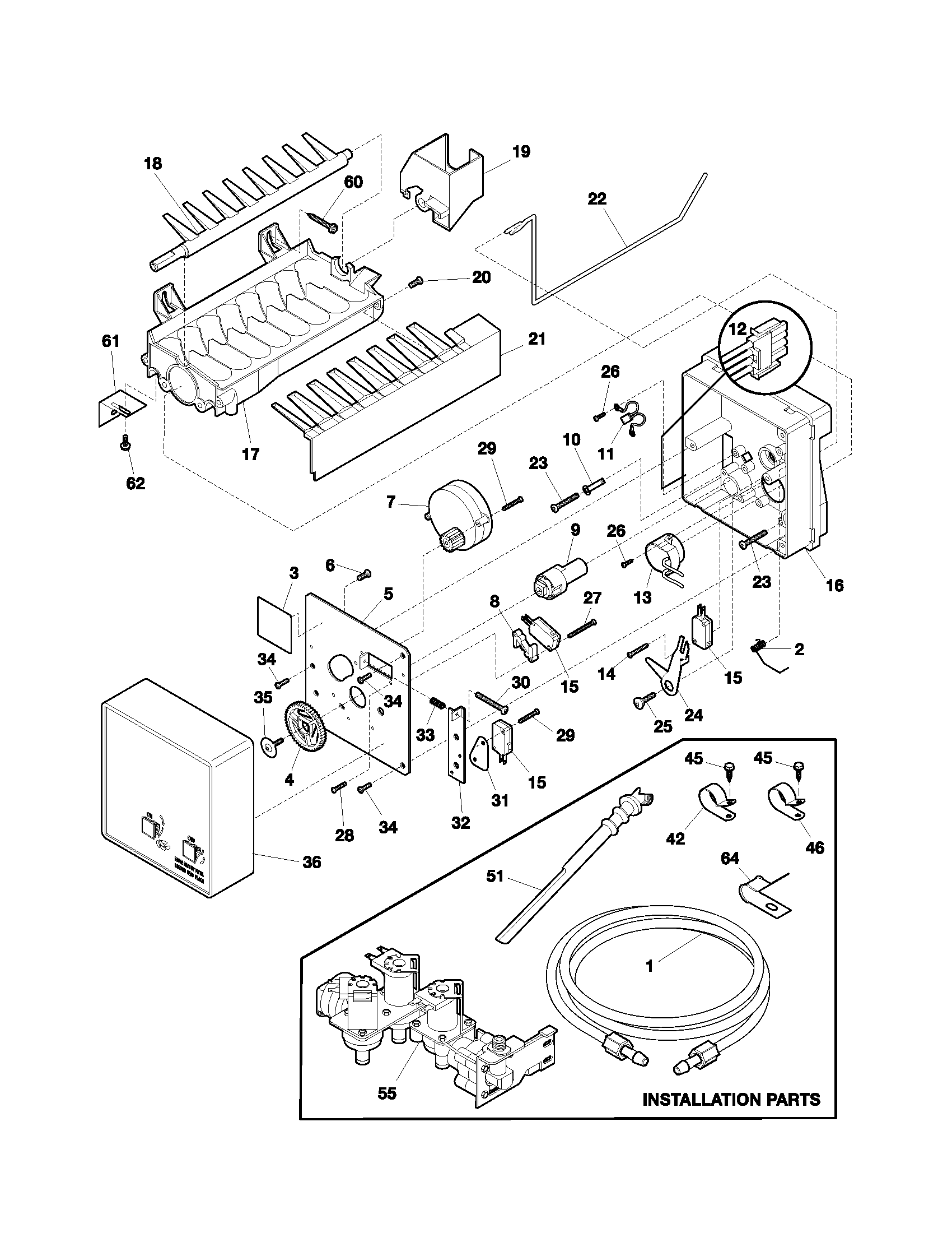 Frigidaire FRS23R4AQ2 ice maker diagram