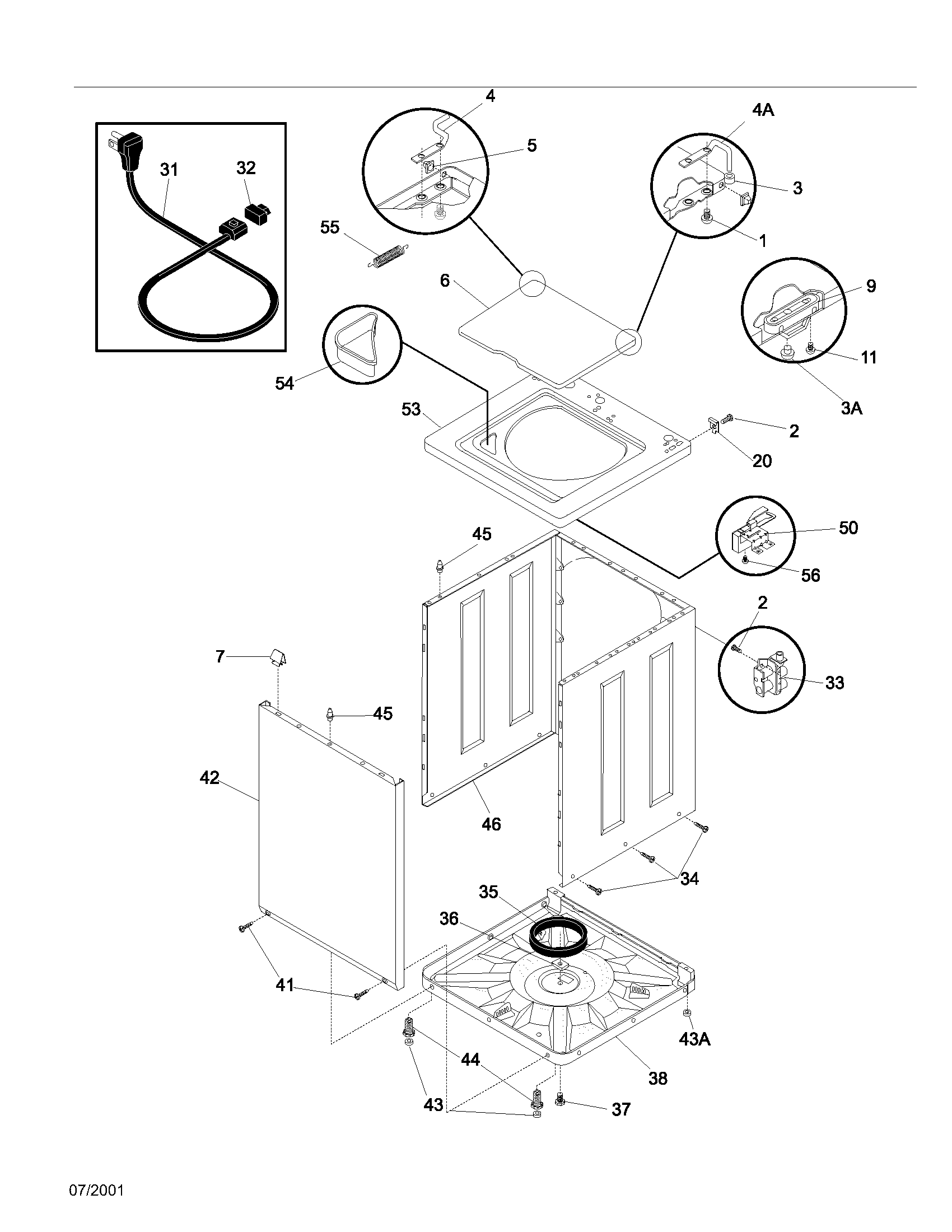 White-Westinghouse SWX703AQ0 wshr cab,top diagram