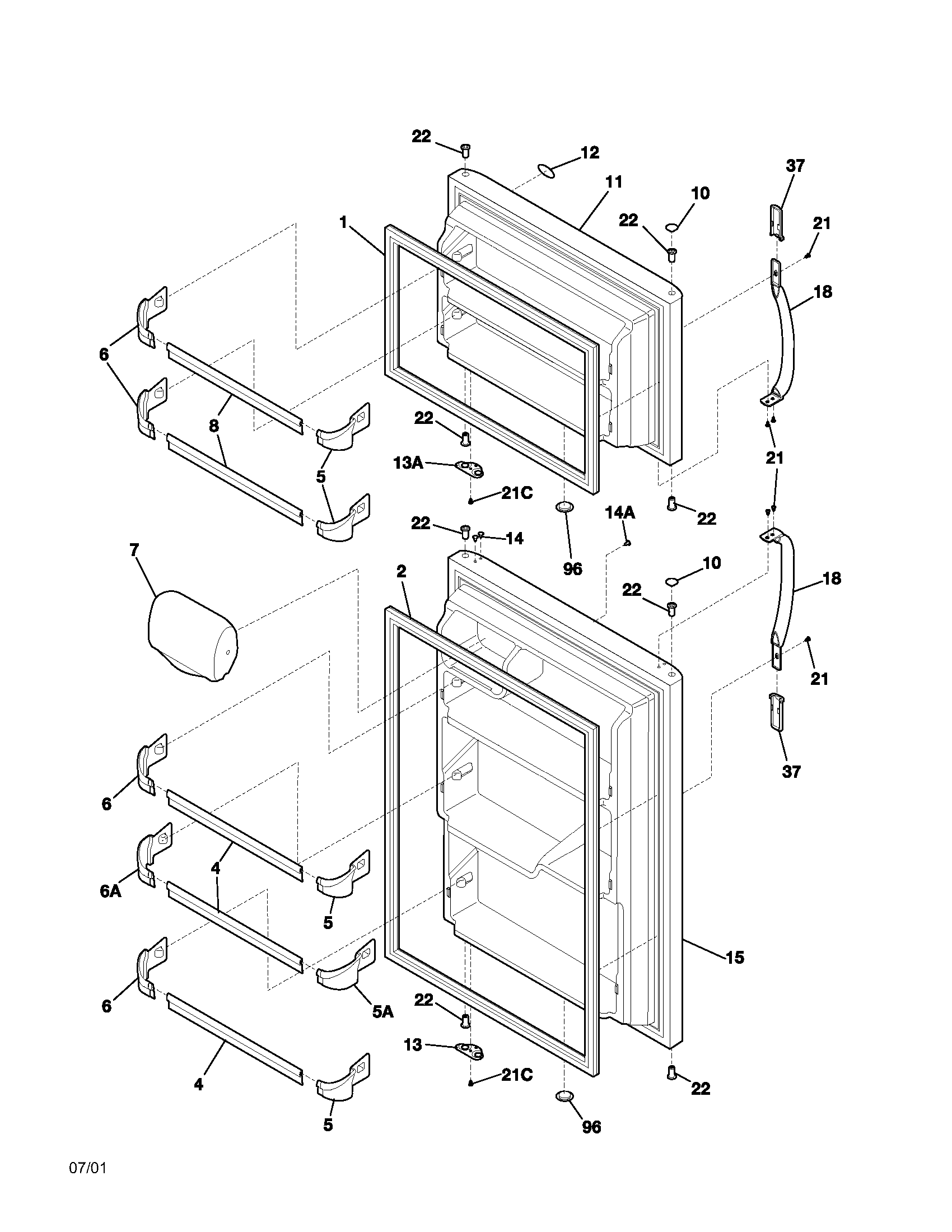 Frigidaire FRT21P5AQ2 doors diagram