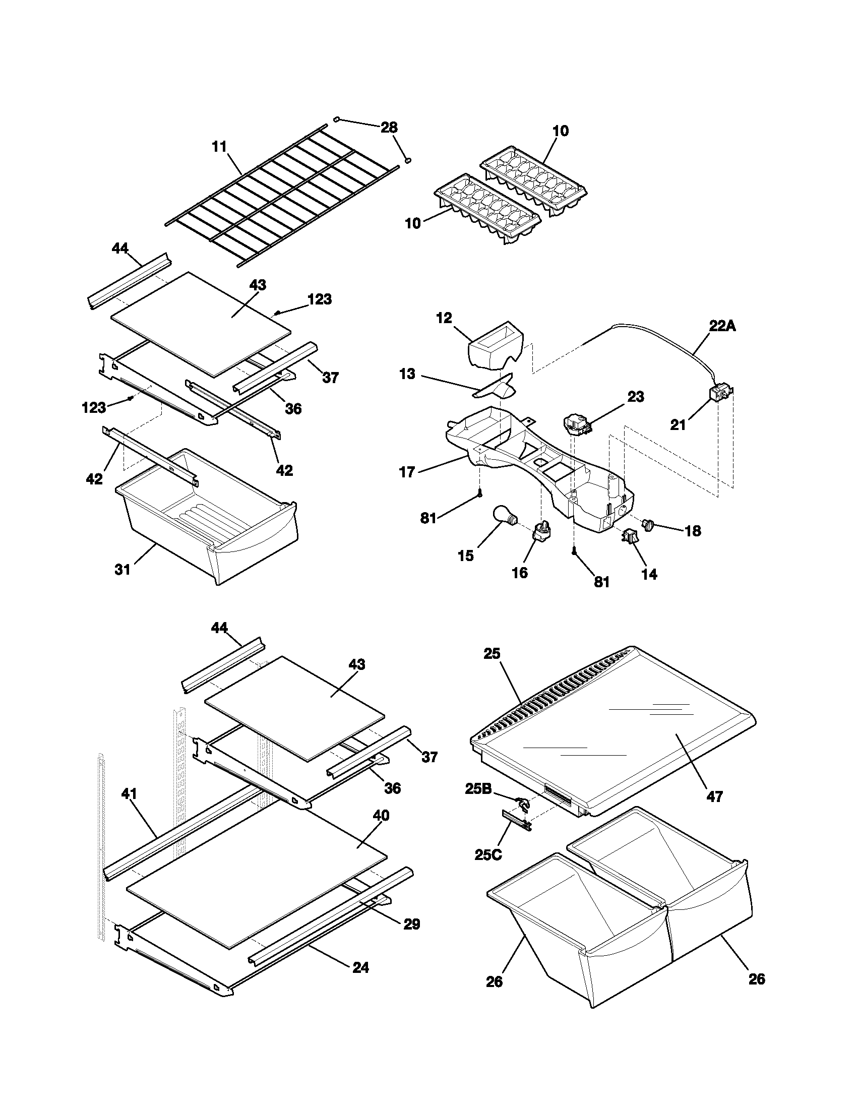 Frigidaire FRT21P5AQ2 shelves diagram