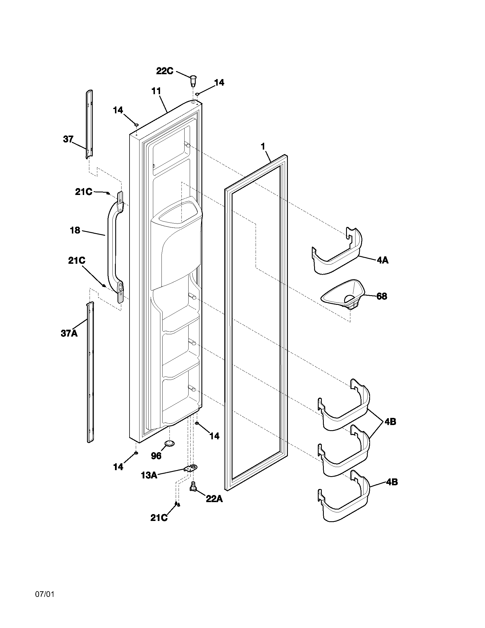 Gibson GRS26F5AQ1 freezer door diagram