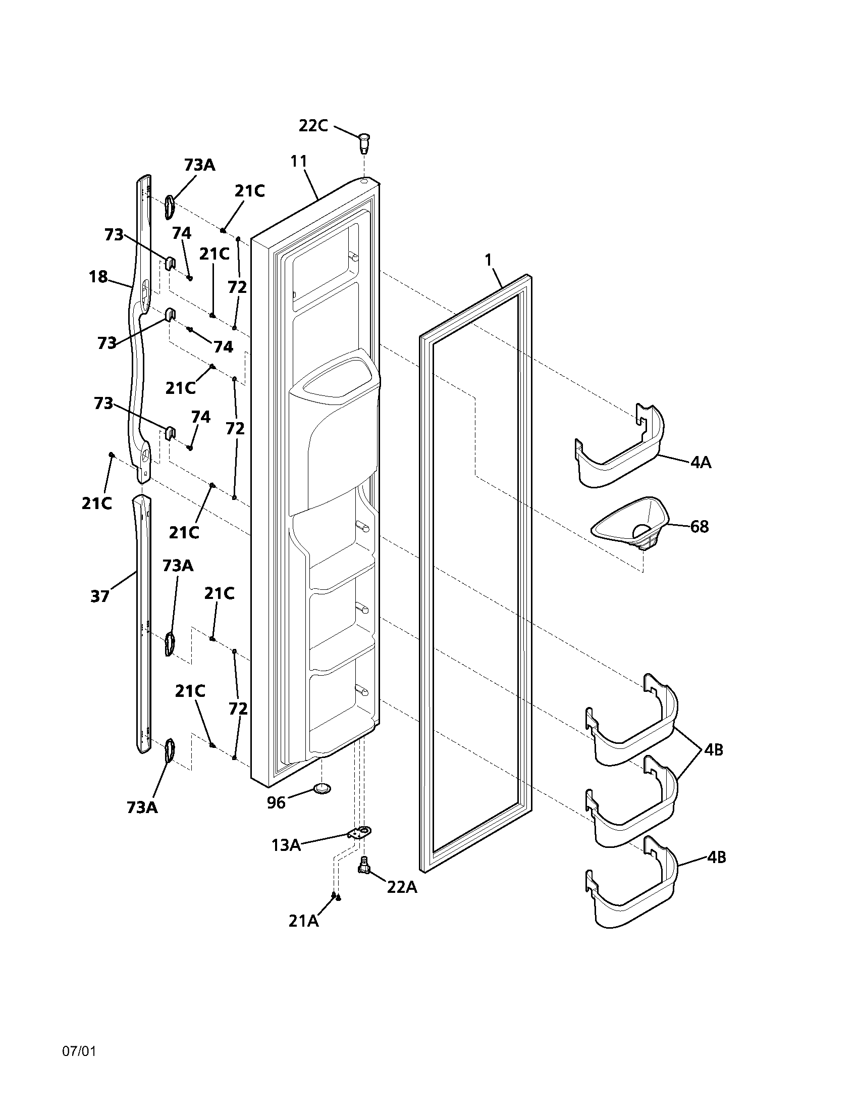 Frigidaire GLHS234ZAW1 freezer door diagram