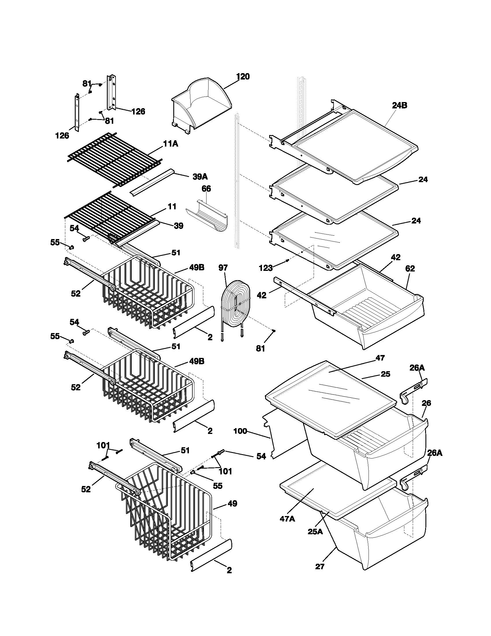 Frigidaire GLHS234ZAW1 shelves diagram