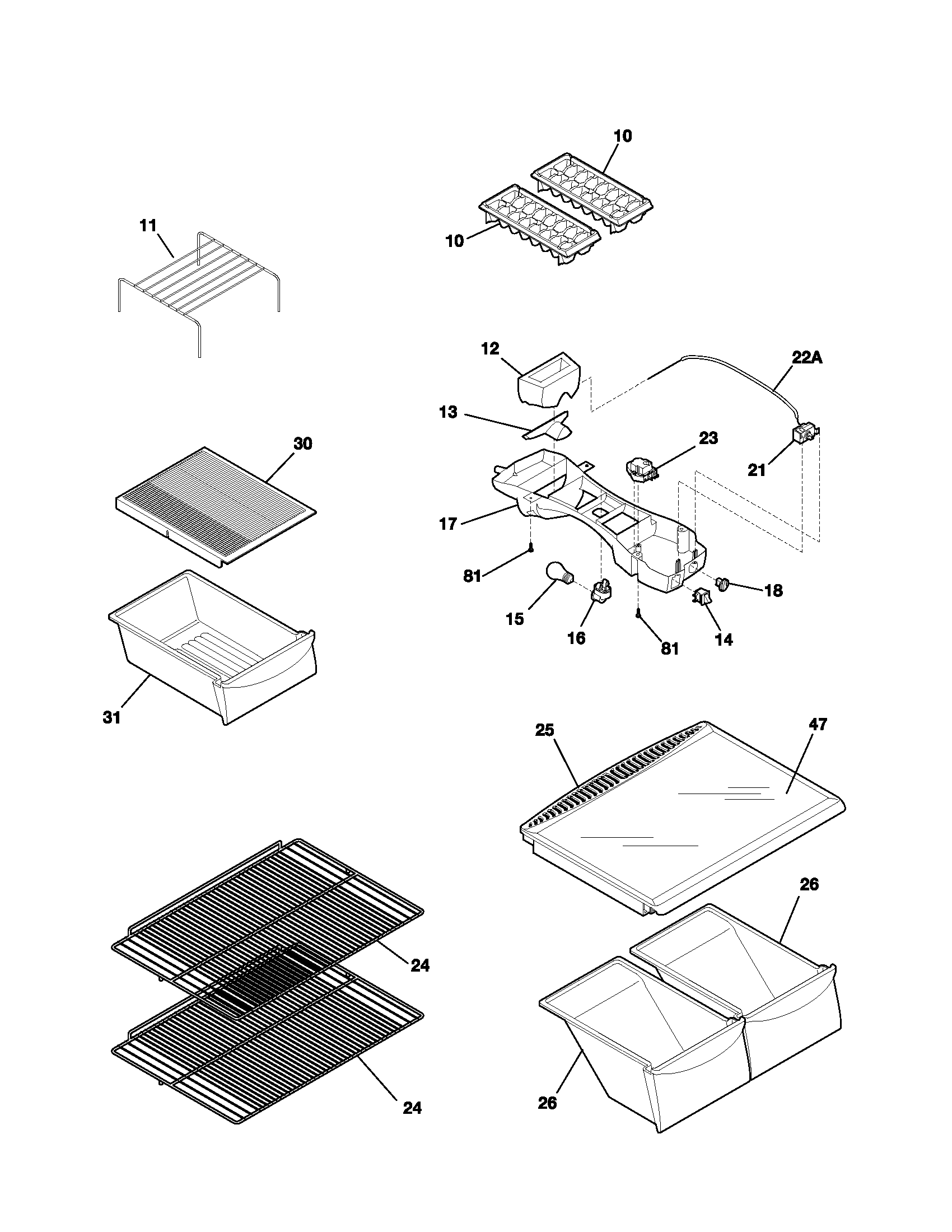 Frigidaire FRT18B4AQ2 shelves diagram