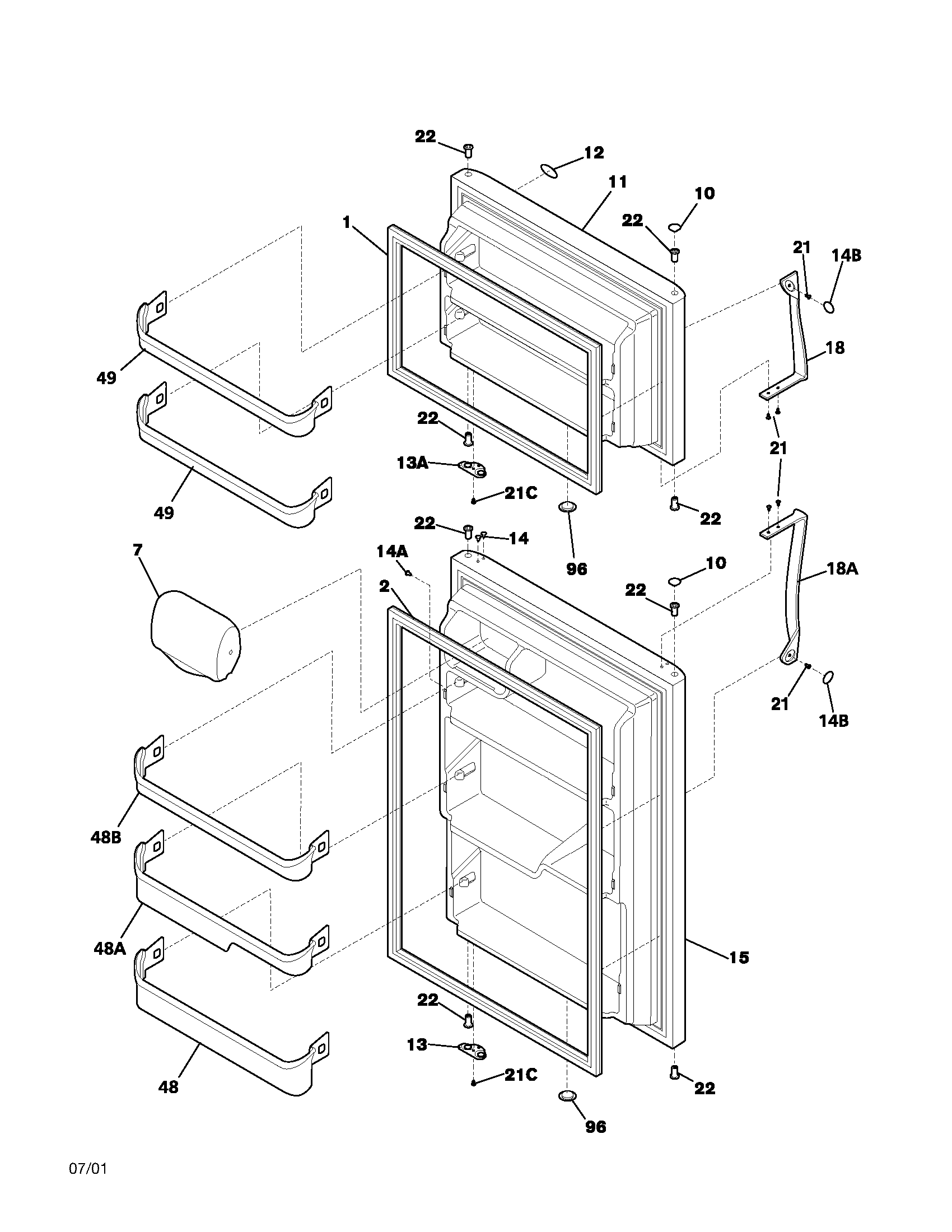 Frigidaire FRT18S6AQ4 door diagram