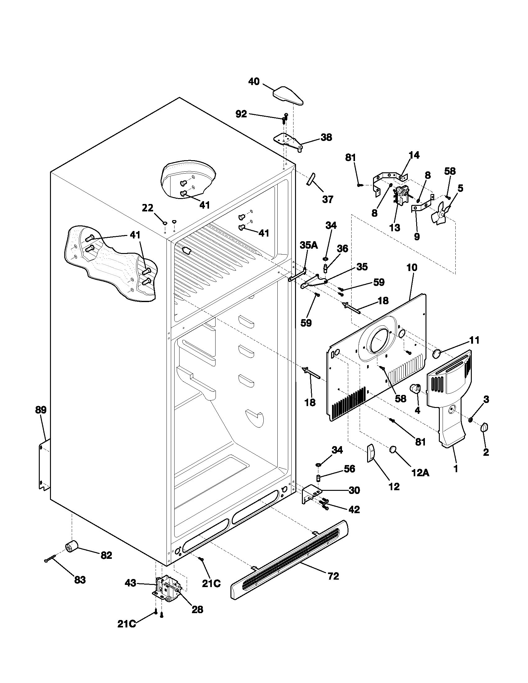Frigidaire FRT18S6AQ4 cabinet diagram